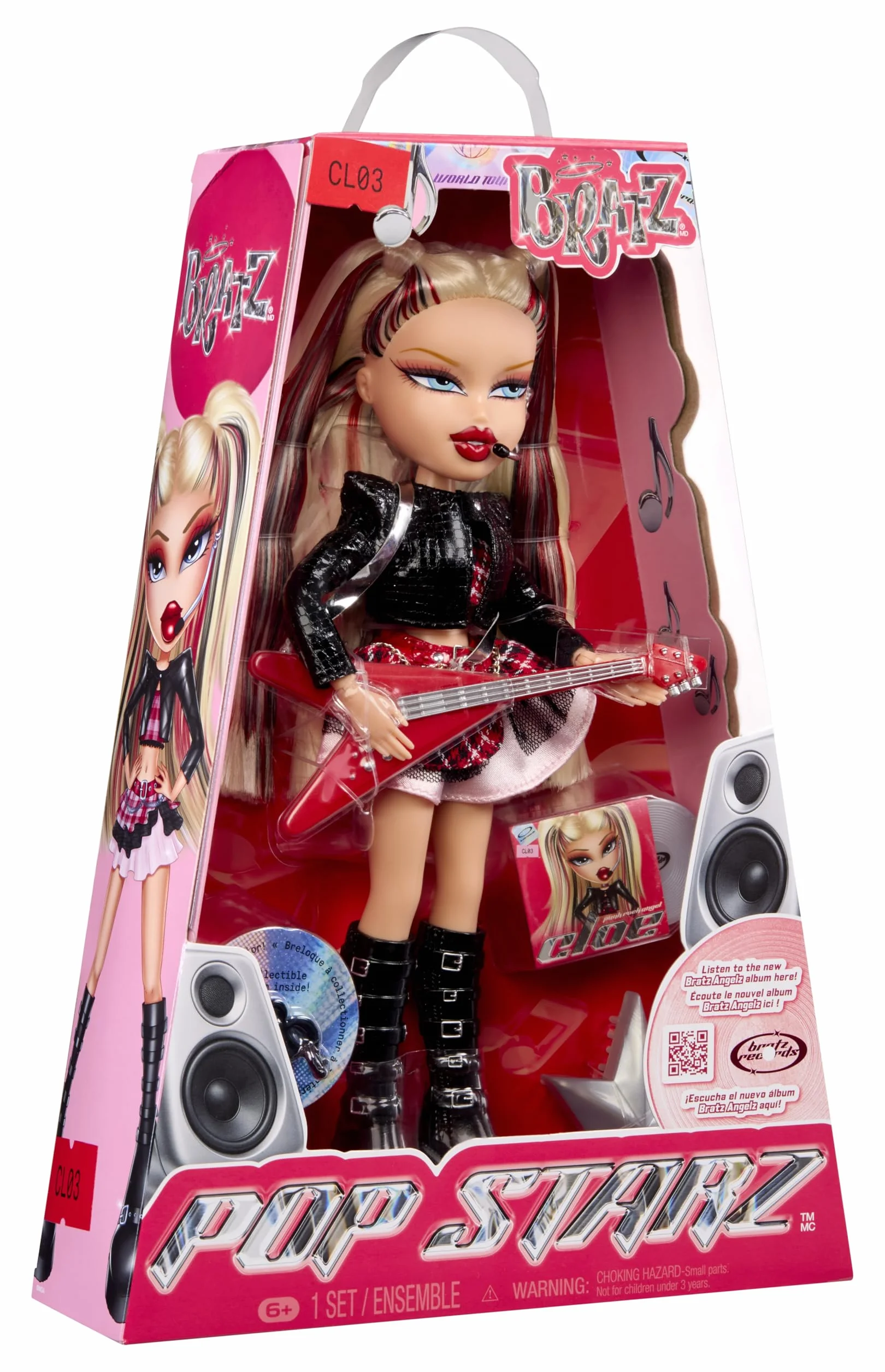Bratz Pop Starz Cloe - Modna Lalka z Kolekcjonerskim wisiorkiem, Strojem i Akcesoriami Muzycznymi