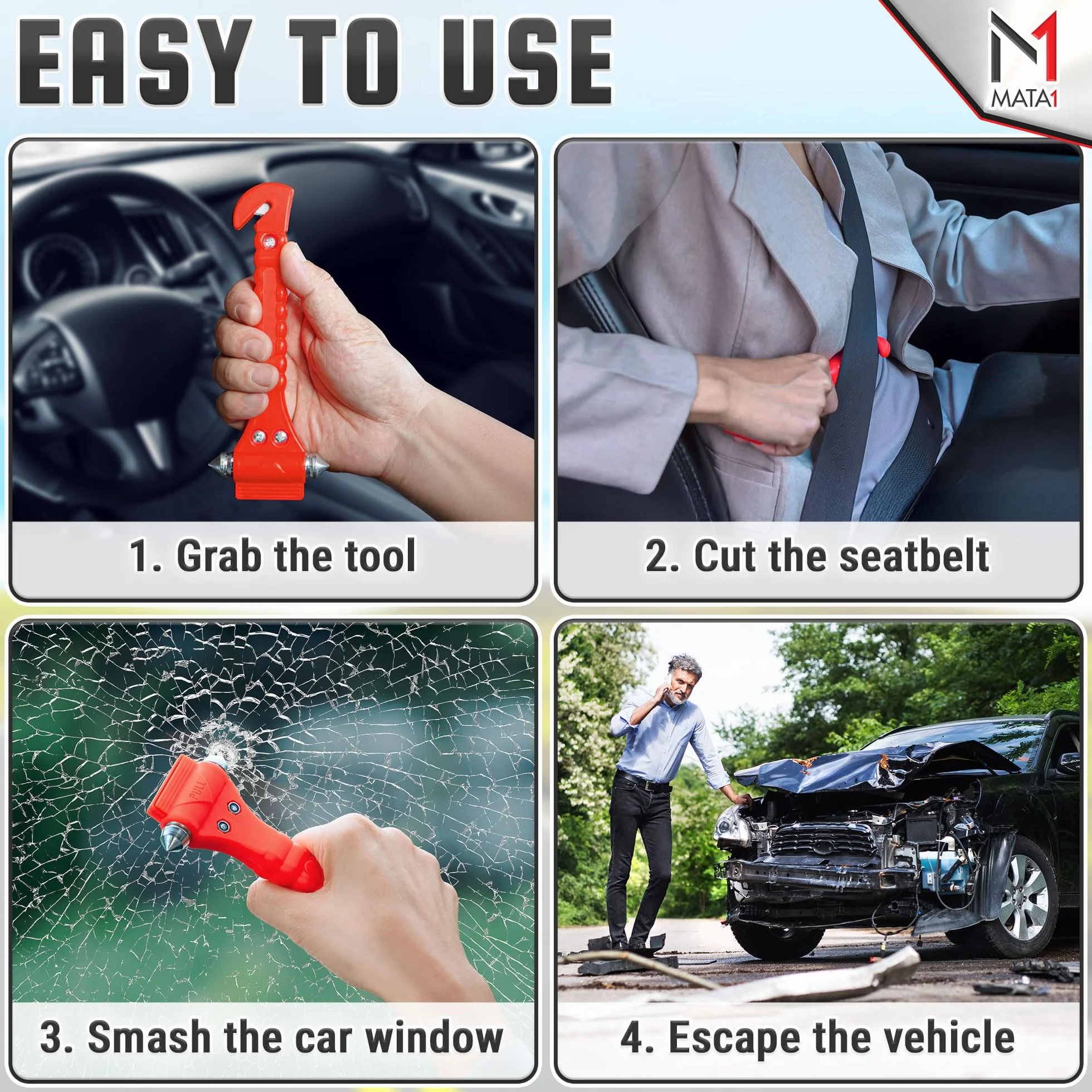 Mata1 Emergency Hammer Seatbelt Cutter 2 Pack Car Window Breaker Auto Escape Tool