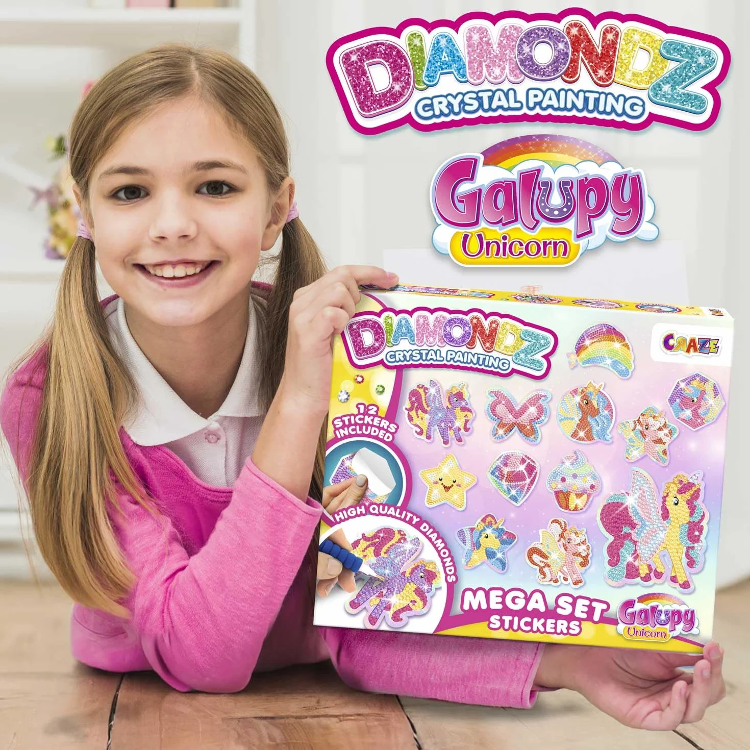 DIAMONDZ CRYSTAL PAINTING Mega Zestaw Naklejek Galupy Unicorn – Diamond Painting Naklejki dla Dzieci Zestaw z Jednorożcem Galupy
