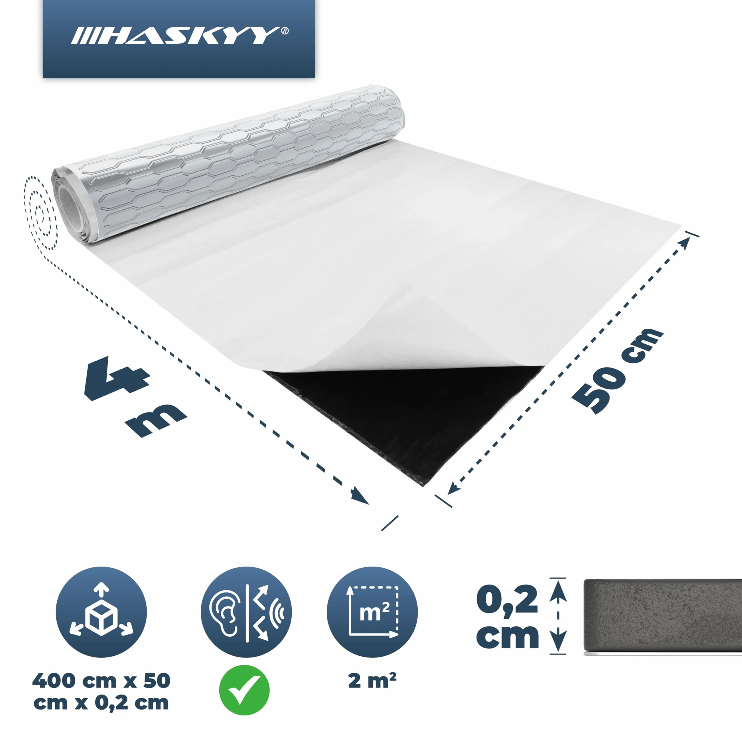 HASKYY Samoprzylepna mata izolacyjna z aluminium, 2 mm, 2 m², izolacja akustyczna i wygłuszająca