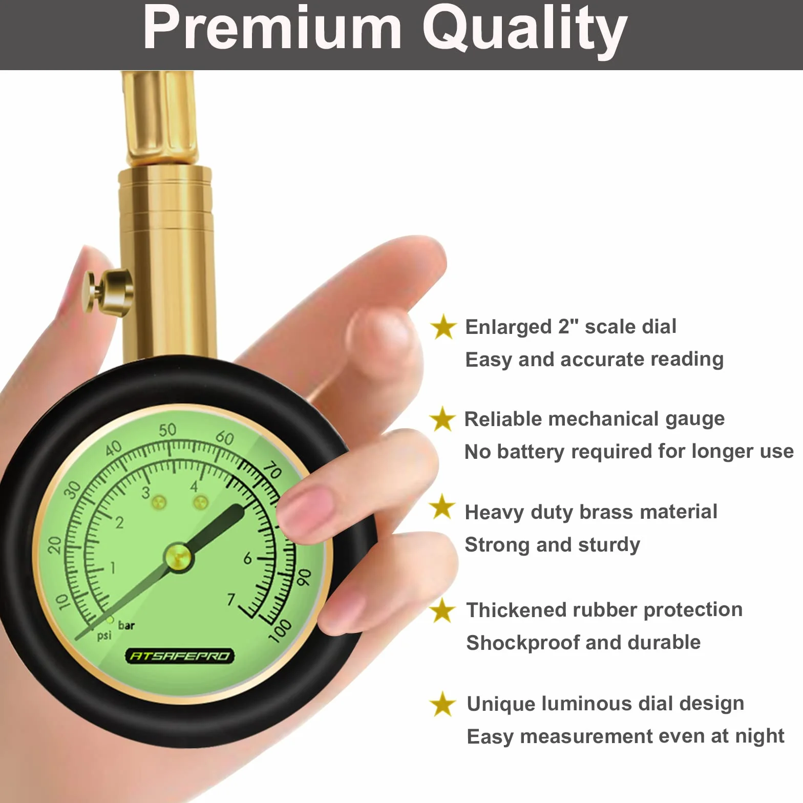 ATsafepro miernik ciśnienia w oponach 100psi 7bar dokładne wskaźniki ciśnienia w oponach samochodowych z elastycznym wężem świecąca tarcza mechaniczny miernik ciśnienia powietrza do zaworu schradera rower motocykl samochód SUV