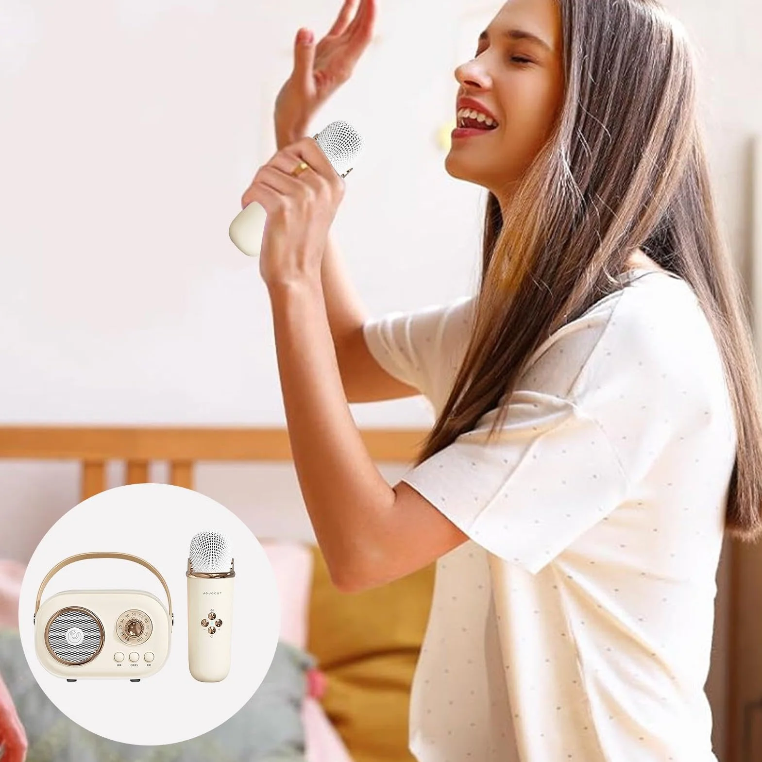 Maszyna do karaoke, przeno?ny g?o?nik z 1 mikrofonem bezprzewodowym, maszyna do karaoke z efektami zmiany g?, zestaw g?o?ników retro ze wzmocnionym basem stereo na imprezy