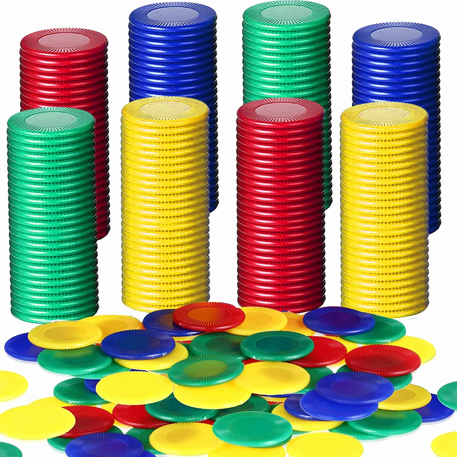 400 żetonów do pokera, żeton do gry, 4 kolory, plastikowy żeton do pokera, do nauki matematyki, bingo (czerwony, niebieski, zielony, żółty, 0,86 cala)