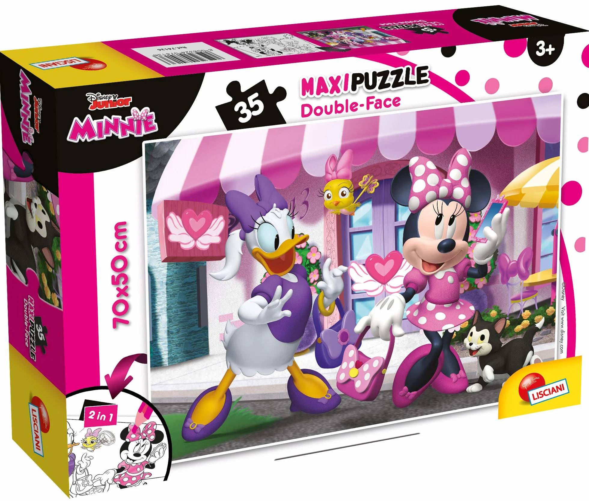 Lisciani Puzzle Maxi Floor para niños de 35 piezas 2 en 1, Doble Cara con reverso para colorear - Disney Minnie 74136