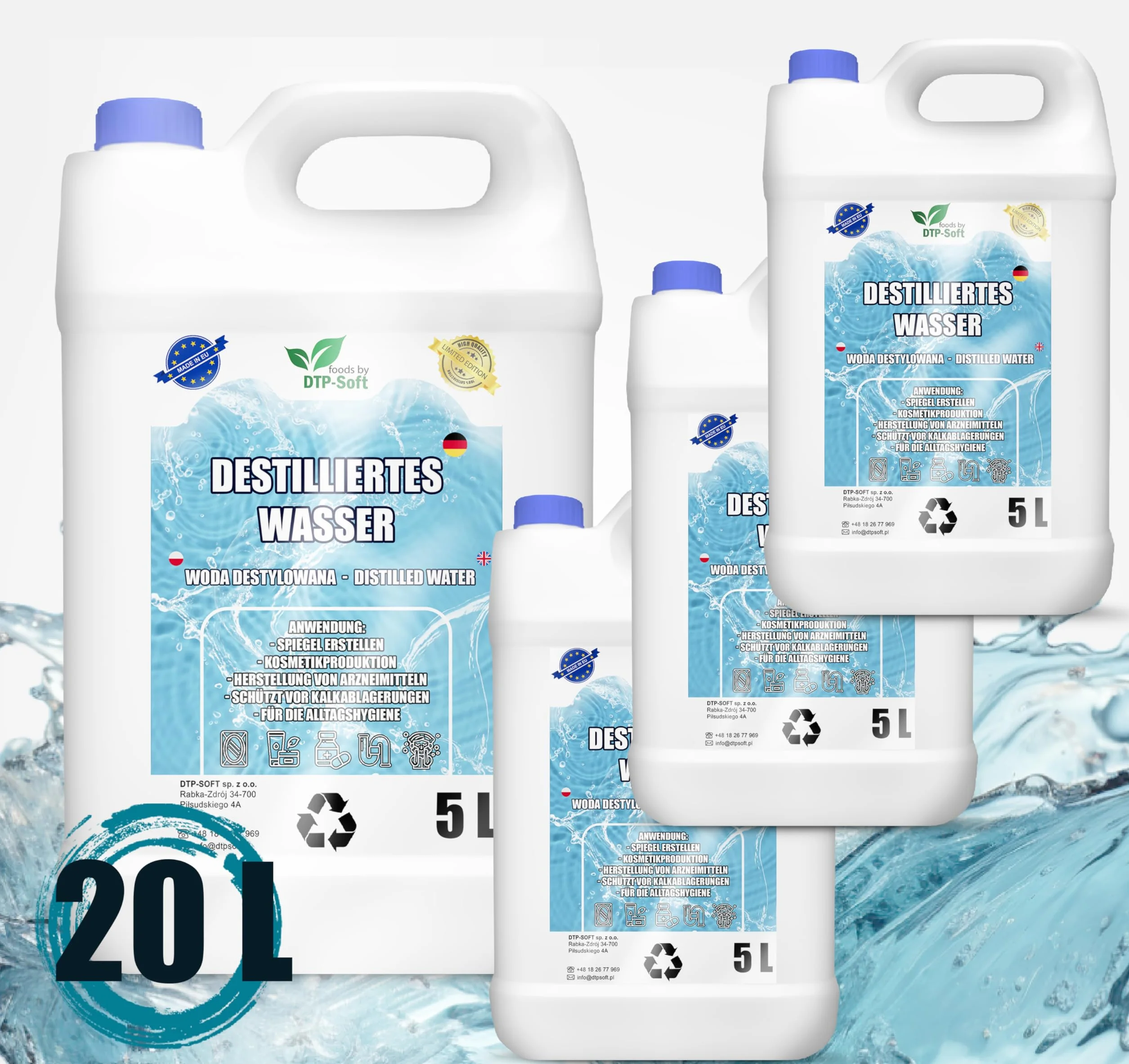 20 litrów wody destylowanej, 100% czystej | woda demineralizowana 4 x 5 l – woda destylowana nadaje się do żelazek, nawilżaczy powietrza, baterii i wielu innych