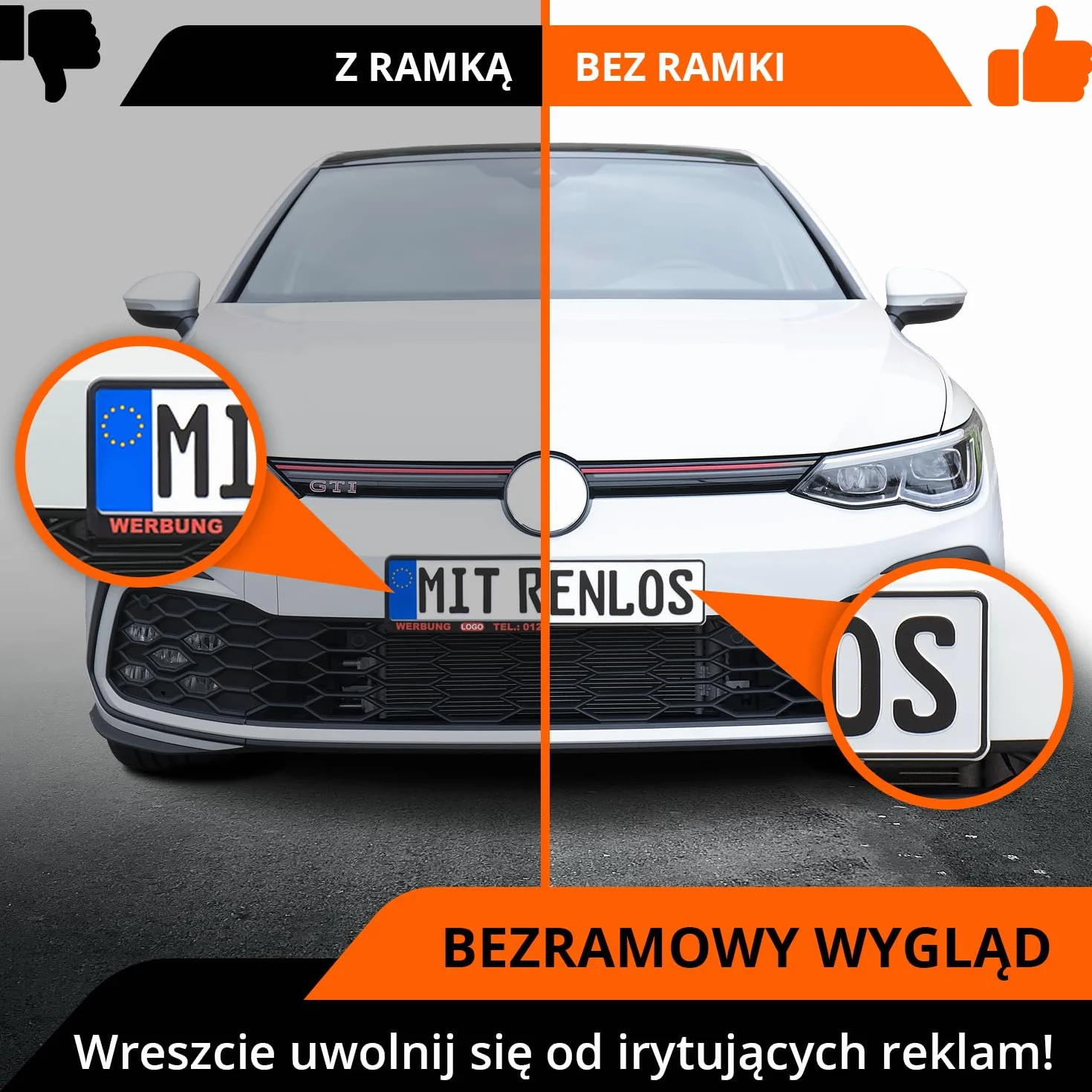 GENMAG® Ramki pod Tablice Rejestracyjne na Rzep | Bezramkowy Uchwyt Tablicy Rejestracyjnej