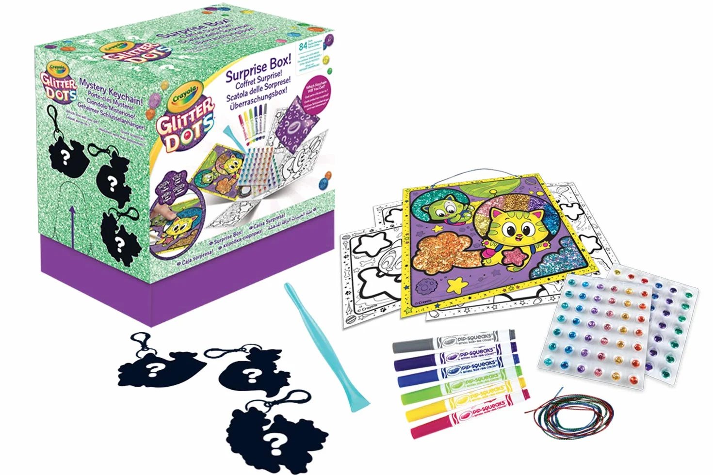 Crayola Glitter Dots Pudełko niespodzianek do tworzenia i dekorowania z brokatem do modelowania, kreatywności i pomysłu na prezent, 04-1088, wielokolorowe