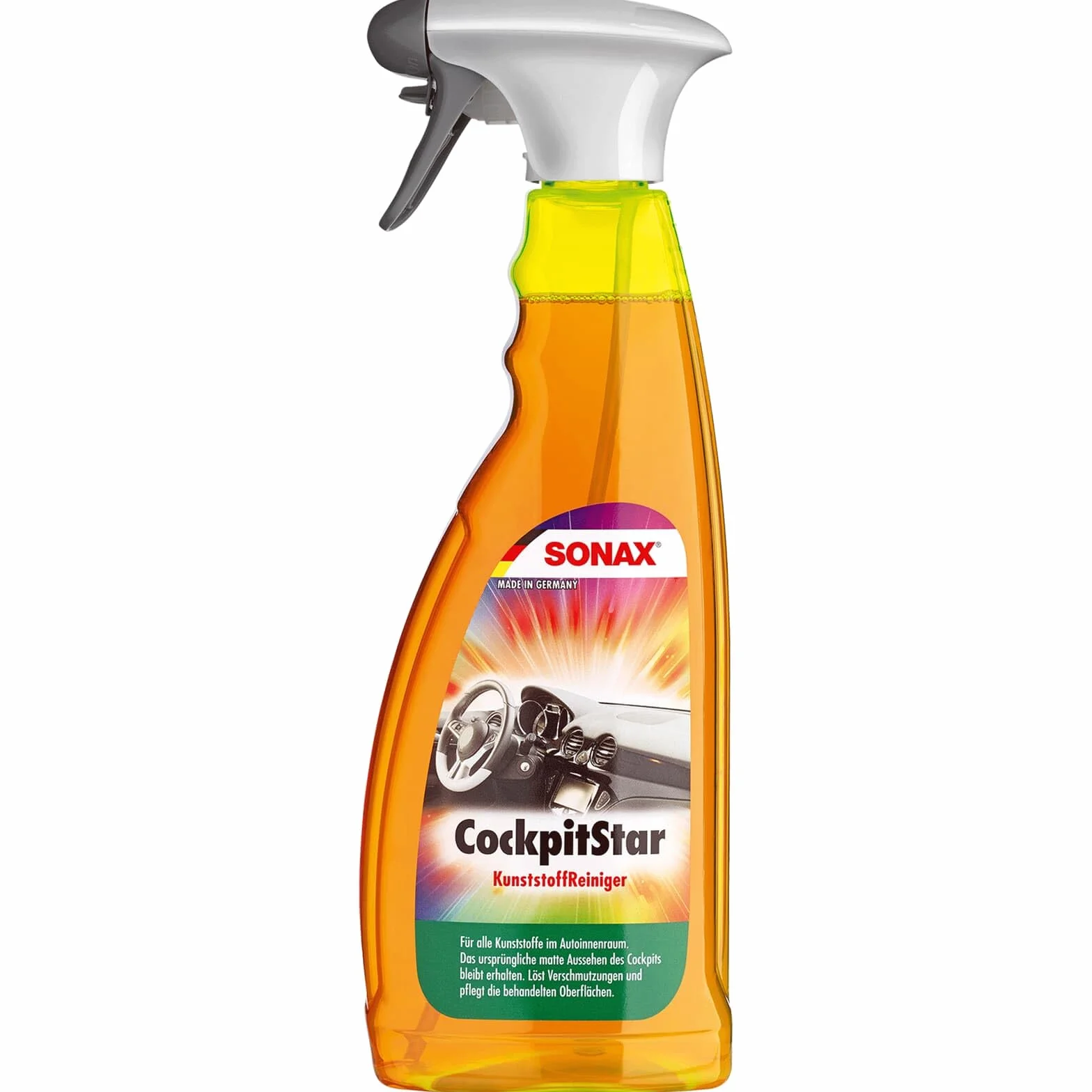 SONAX CockpitStar (750 ml) środek do czyszczenia kokpitu czyści i pielęgnuje wszystkie części z tworzywa sztucznego w samochodzie, antystatyczny i odporny na kurz/nr art. 02494000