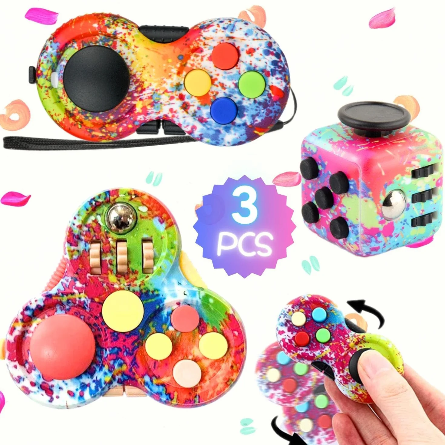 Fidget Toy Cube, antystresowa kostka, antystresowa kostka, kontroler do redukcji stresu w przypadku ADD, ADHD, autyzmu, nastolatków, dzieci, dorosłych (kolor kolorowy)