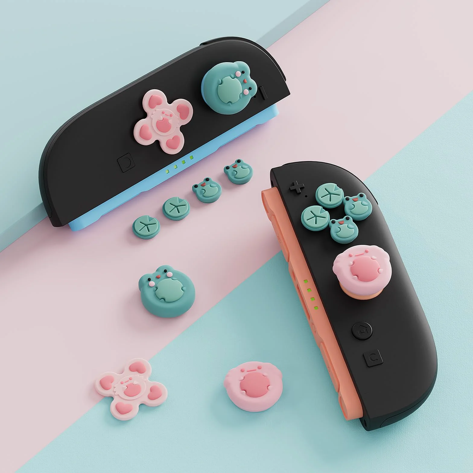 GeekShare ABXY Nakrętki na guziki w kształcie litery D, kompatybilne z Switch 2, żaba, aksolotl