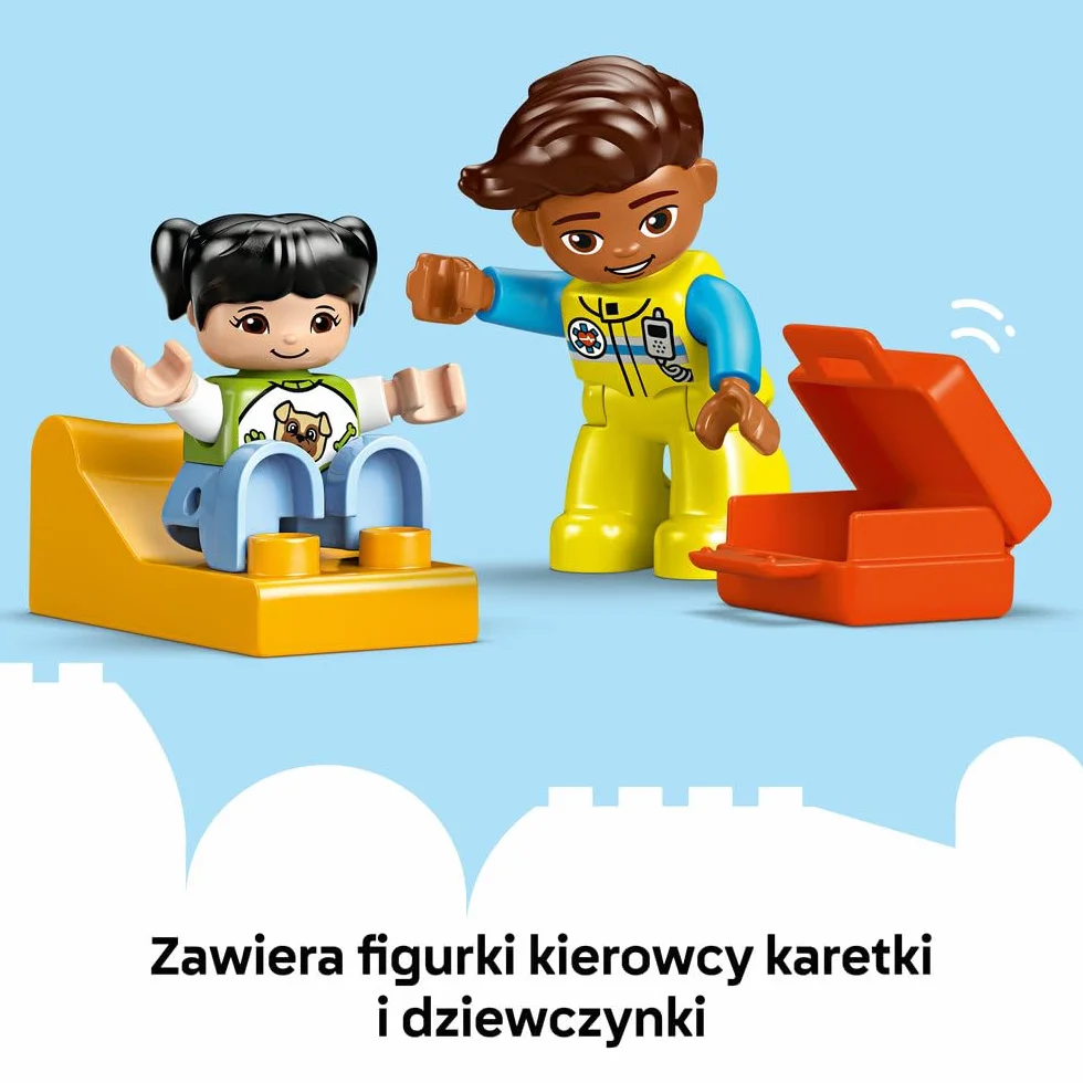 LEGO DUPLO Town Karetka z Kierowcą, Edukacyjna Zabawka dla Dziecka do Odgrywania Ról, Rozwijająca Motorykę Małą, z 2 Figurkami, Kreatywny Prezent dla 2-latka, Dziewczynki i Chłopca, 10447