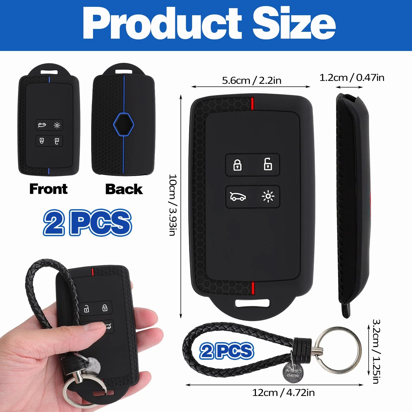 2 sztuki etui na klucze samochodowe Kompatybilne z Renault Clio Megane Kadjar Captur Koleos Kangoo Talisman Duster Twingo Espace, etui z TPU na klucze 4 przyciski z zawieszką