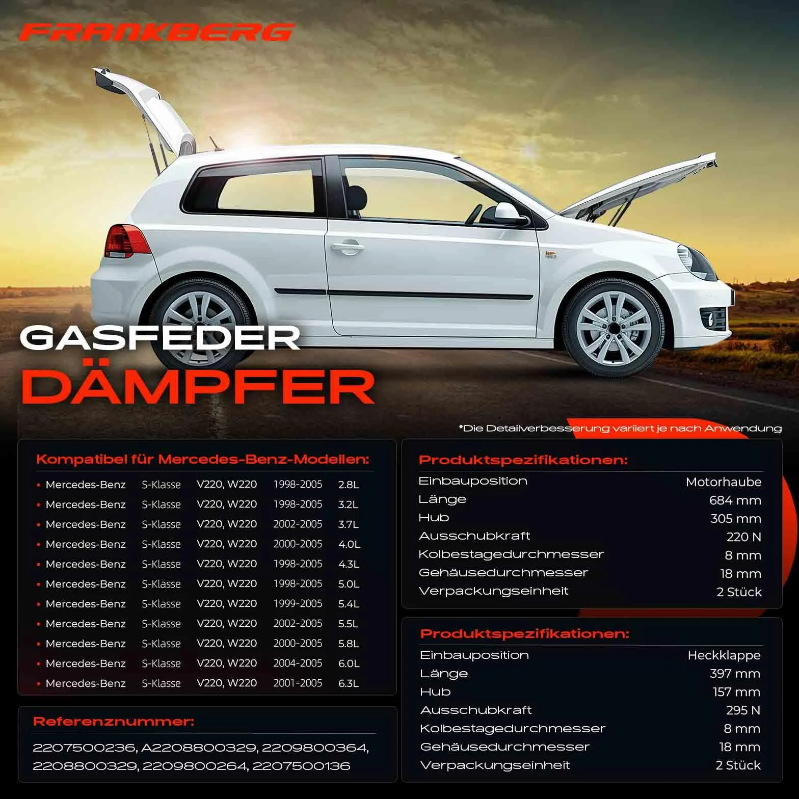 4 x sprężyna gazowa amortyzator tylnej klapy maski silnika do kompatybilny z W220 S280-S600 S55 AMG S63 AMG S65 AMG rok prod. 1998/10-2005/08