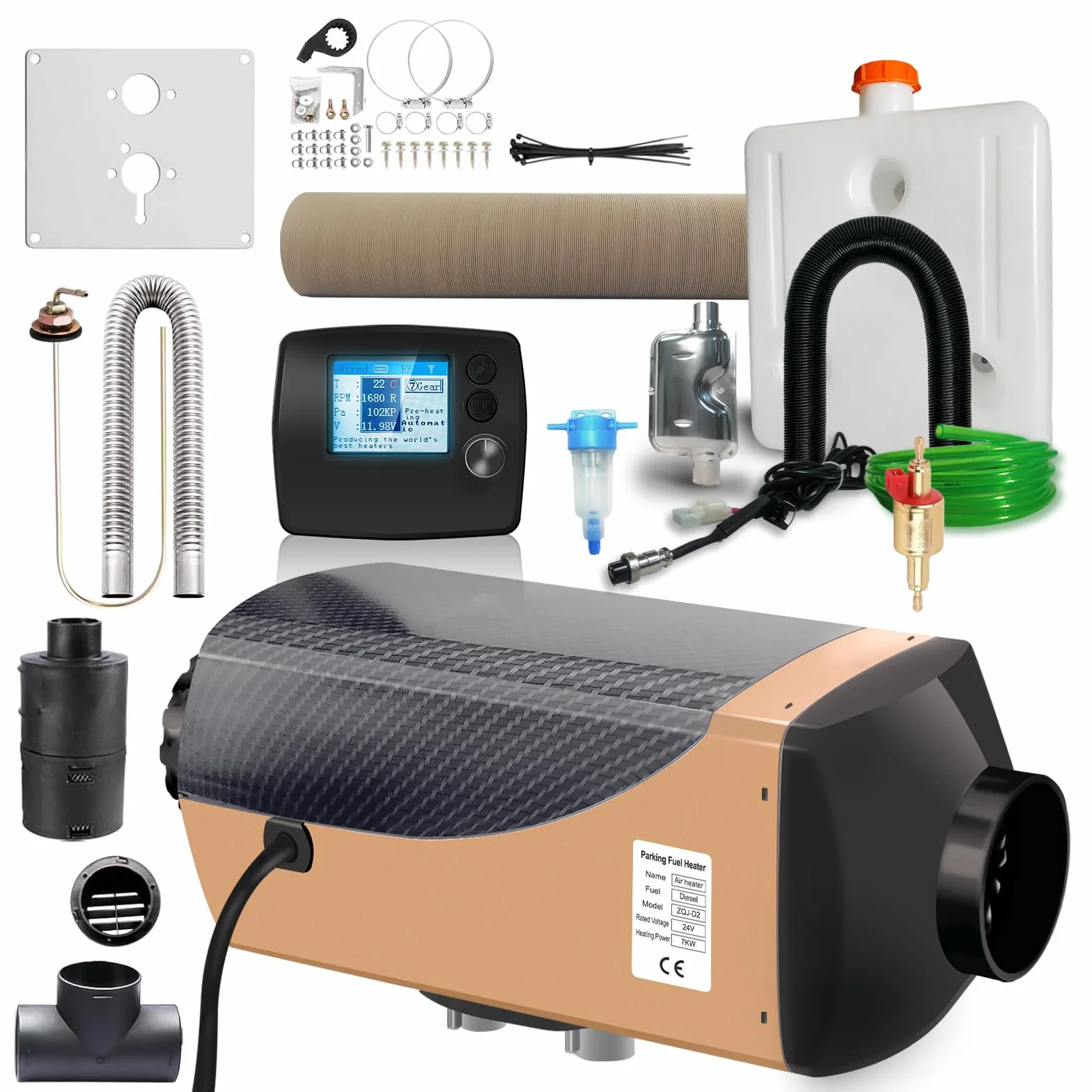 Ogrzewanie na olej napędowy 24 V, 7 kW, automatyczna regulacja temperatury, z wyświetlaczem LCD, ogrzewanie postojowe na olej napędowy z wtyczką lotniczą, alarm przegrzania, ogrzewanie