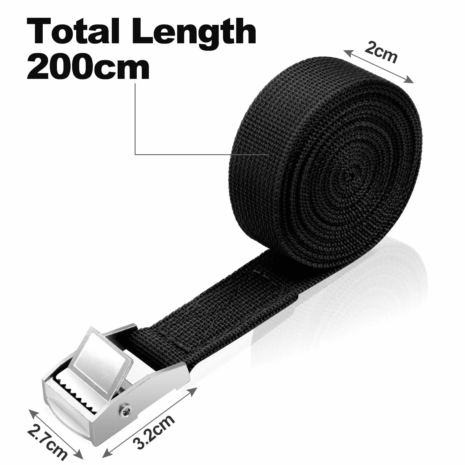 URAQT Pas mocujący z grzechotką, 4 sztuk pasów napinających z grzechotką, obciążenie 250 kg, 2 metry, pas mocujący 2 cm, pas mocujący z zamkiem zatrzaskowym do transportu, ładunku, bagażu (czarny)