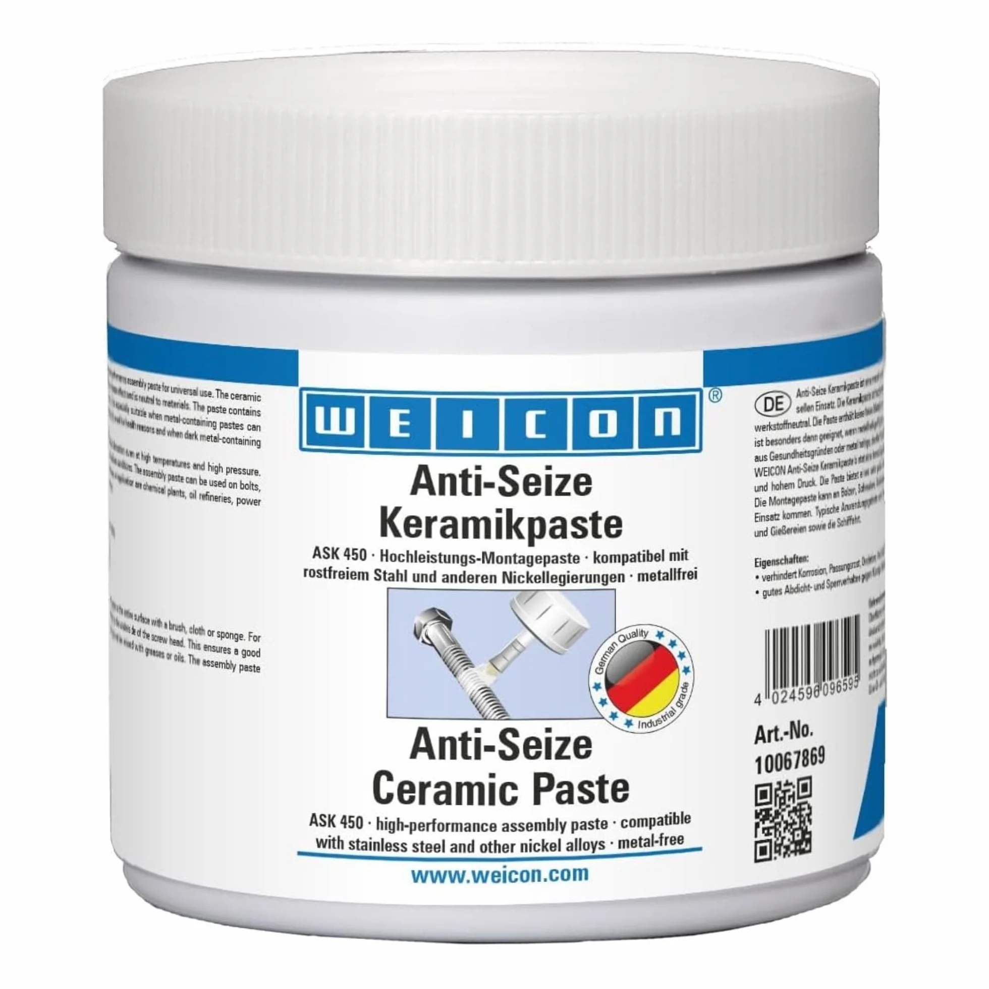 WEICON Anti-Seize Ceramic Paste 450 g, pasta montażowa, bezmetalowa, odporna na wysokie temperatury ochrona przed korozją, zatarciem i zużyciem