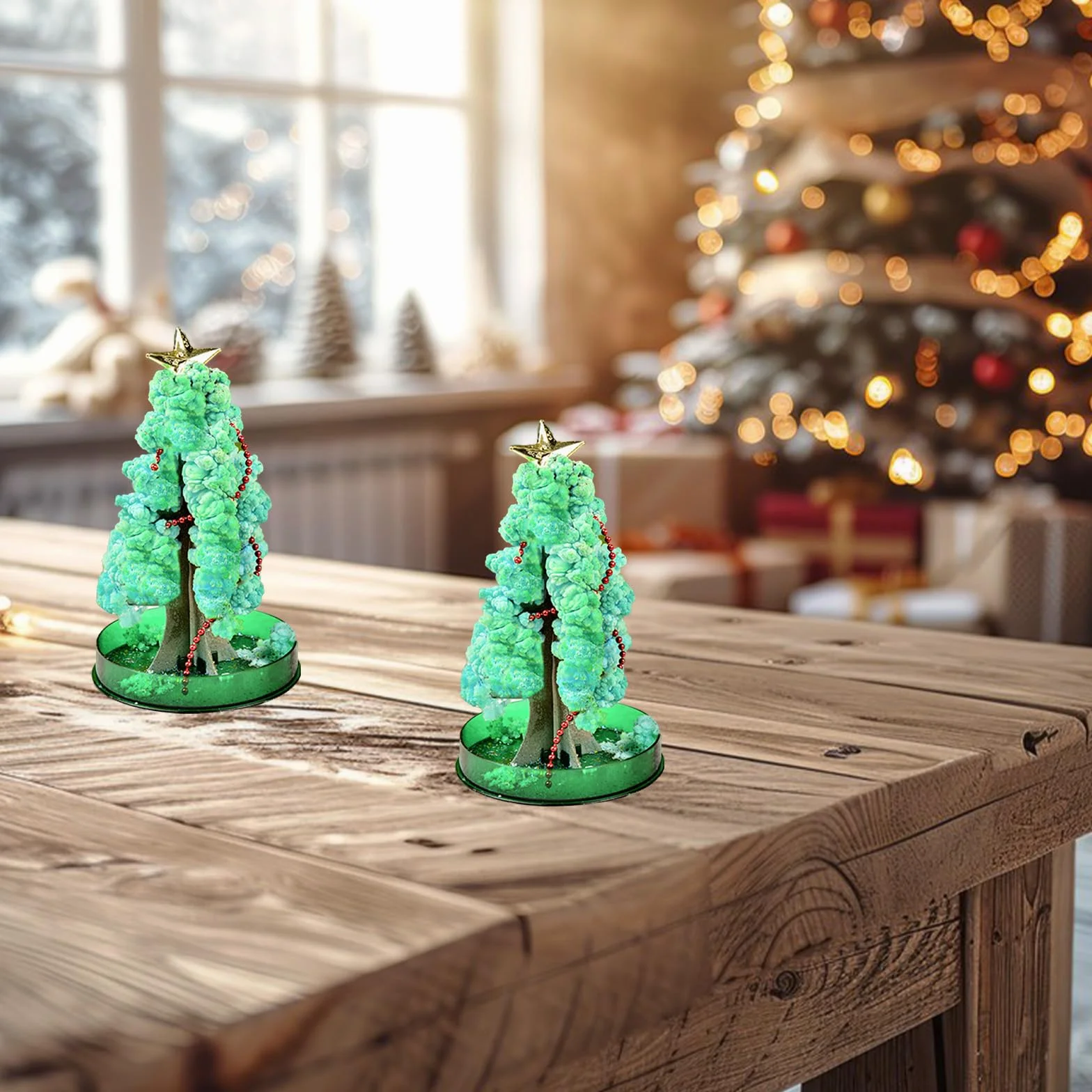 Magiczna choinka rosnąca, 2 sztuki, magiczne drzewko papierowe, dekoracja mini choinki, "zrób to sam" dla chłopców i dziewczynek (zielone)