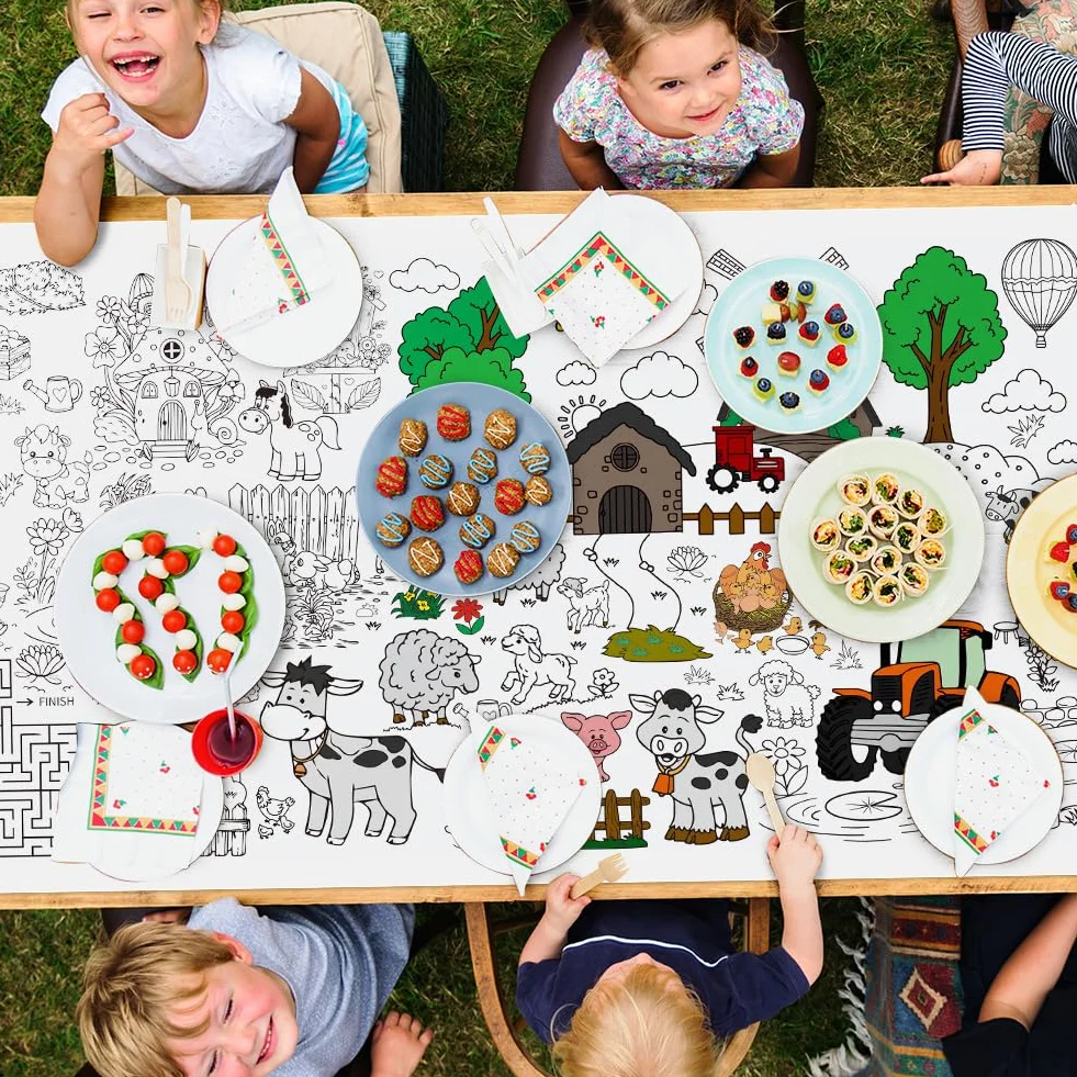 Farma Farbowanie Obrus, DIY Kids Party Obrus, Olbrzymi Kolorowanki Plakat dla Dzieci, Chłopcy Dziewczęta Prezent Urodzinowy, Rzemiosło Bazgroły Sztuka