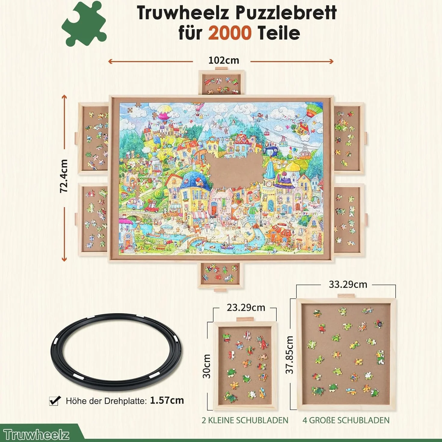 2000 elementów, obrotowa deska puzzli z 6 szufladami i pokrywą, 72,4 x 102 cm, przenośny drewniany stół puzzle dla dorosłych, Lazy Susan Spinning Puzzle Deski dla mamy