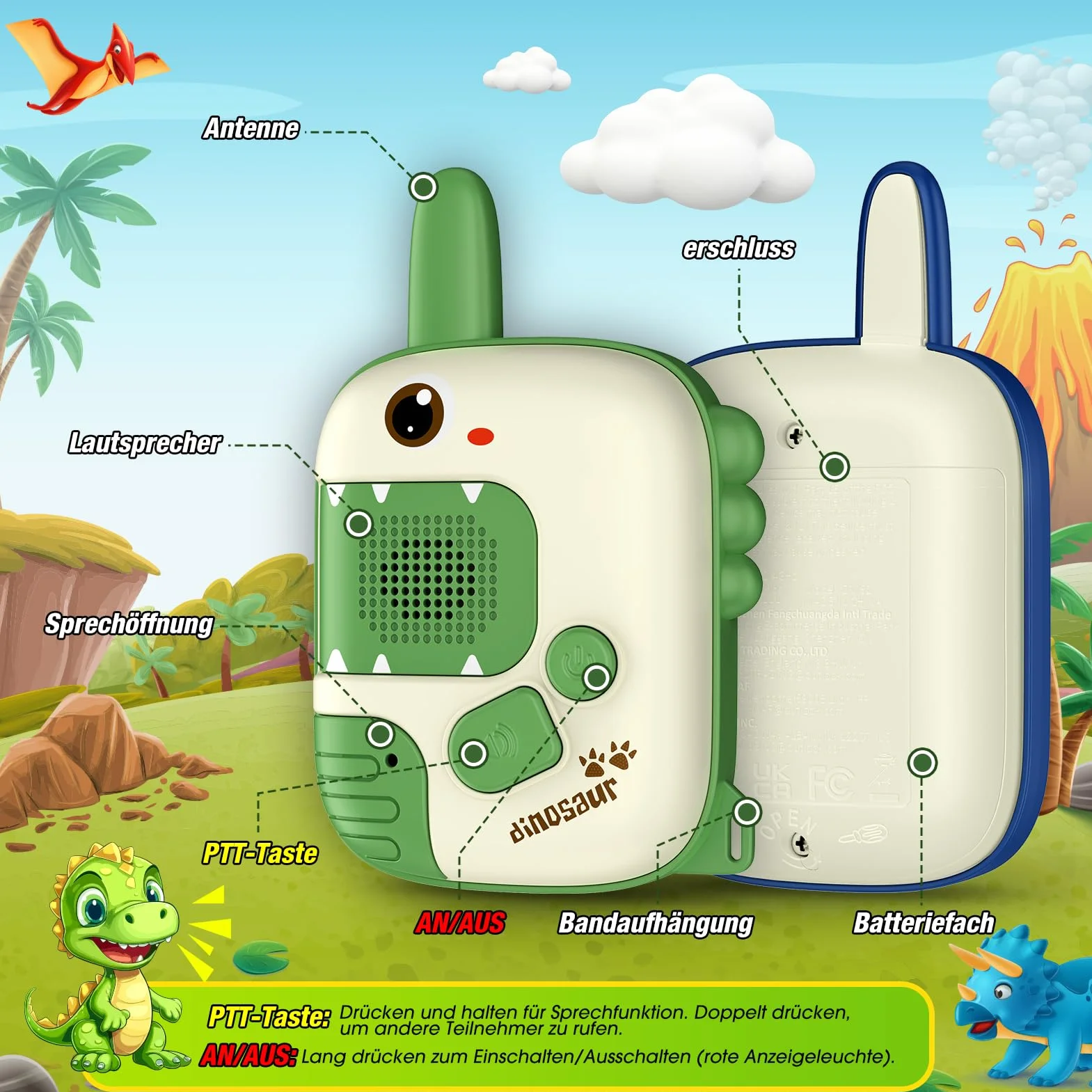 Dziecięce Walkie-Talkie, Zabawka Dinozaur dla Chłopców w Wieku 3 4 5 6 7 8 Lat Pomysły na Prezent dla Chłopców w Wieku 3-8 Lat Walkie-Talkie Prezent na Święta dla Chłopców w Wieku 3-8 Lat Gry 3