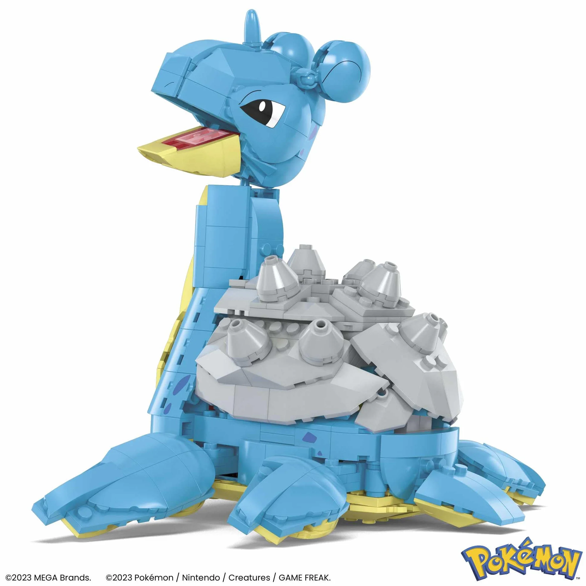 MEGA Pokemon Lapras Zestaw klocków (527 elementów) z funkcją ruchu, do zbudowania i ustawiania w różnych pozach, 17,5 cm wysokości, HKT26