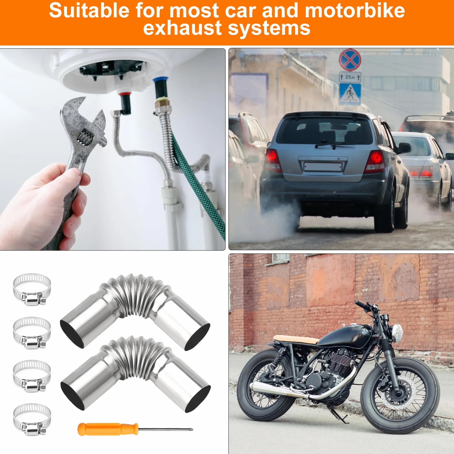 Rura wydechowa do ogrzewania postojowego 25 mm ze stali nierdzewnej z 4 stalowymi