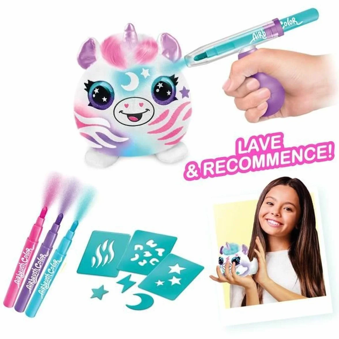 Canal Toys Airbrush Plush - Plush Spray Art z flamastrami i szablonami - od 6 lat - OFG 264 Plastik, wielokolorowy, jeden rozmiar
