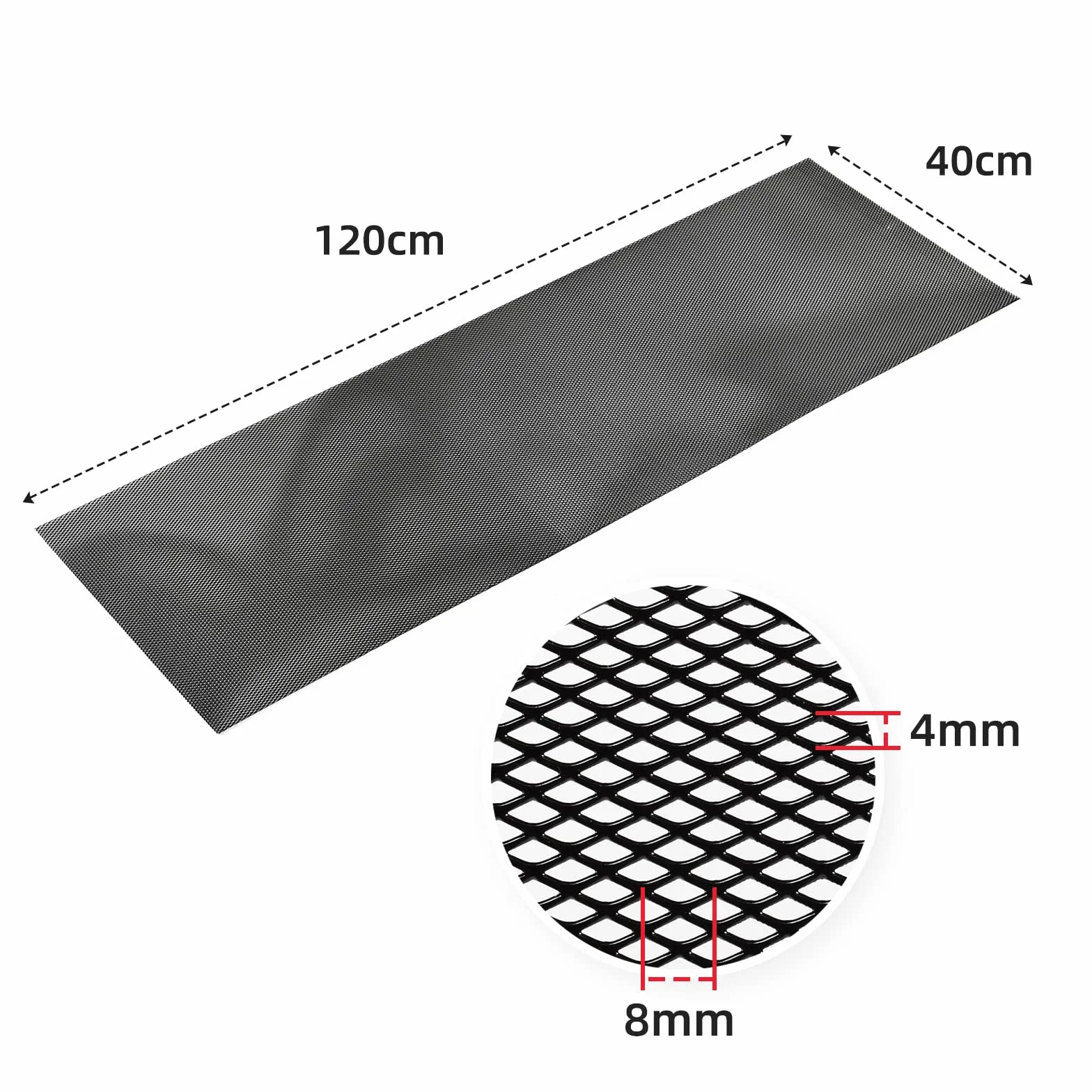 AggAuto - Kratka 120 x 40 cm z tworzywa sztucznego ABS / stop aluminium do zderzaka, wlotu powietrza, kratka chłodnicy, furgonetki, ciężarówka, siatka w romby, 4 x 8 mm, czarna