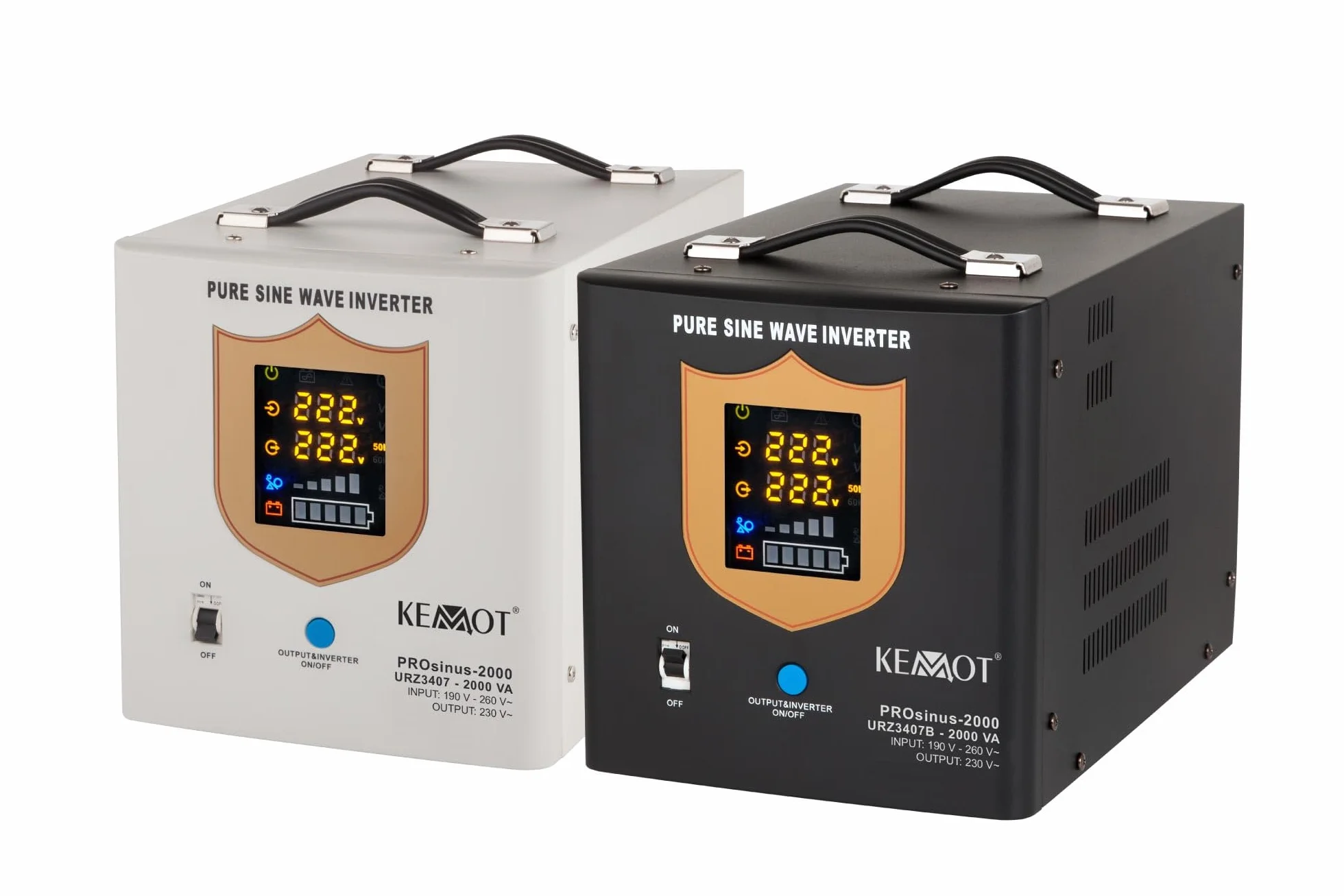 Kemot Awaryjne Źródło Zasilania PROsinus-2000 Przetwornica z Czystym Przebiegiem Sinusoidalnym i Funkcją Ładowania 12V 230V 2000VA/1200W URZ3407B Czarny