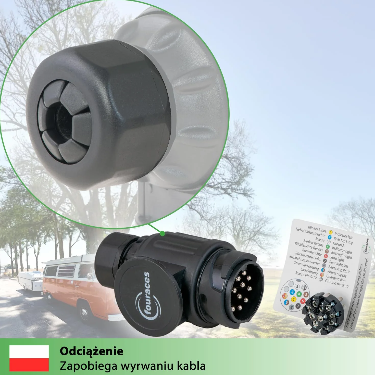 fouraces wtyczka 13-pinowa, czarna - wraz z szablonem okablowania - 13 pin przyczepy