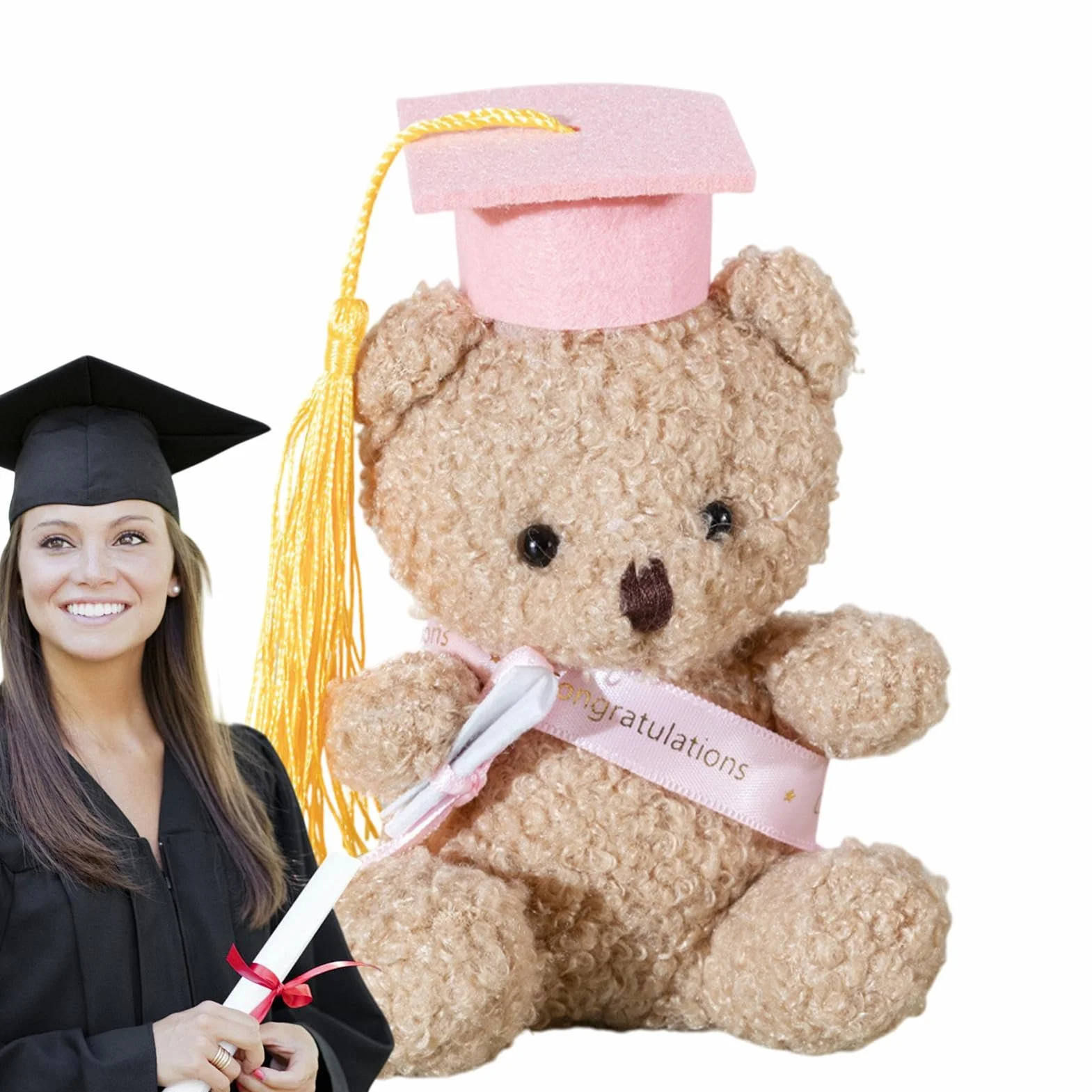 Graduation Bear, 5.1-Inch Plush with Cap Diploma Stuffed Animal, Adorable Souvenir, Cute Desktop Ornament, for Kindergarten, High School, College Celebrations