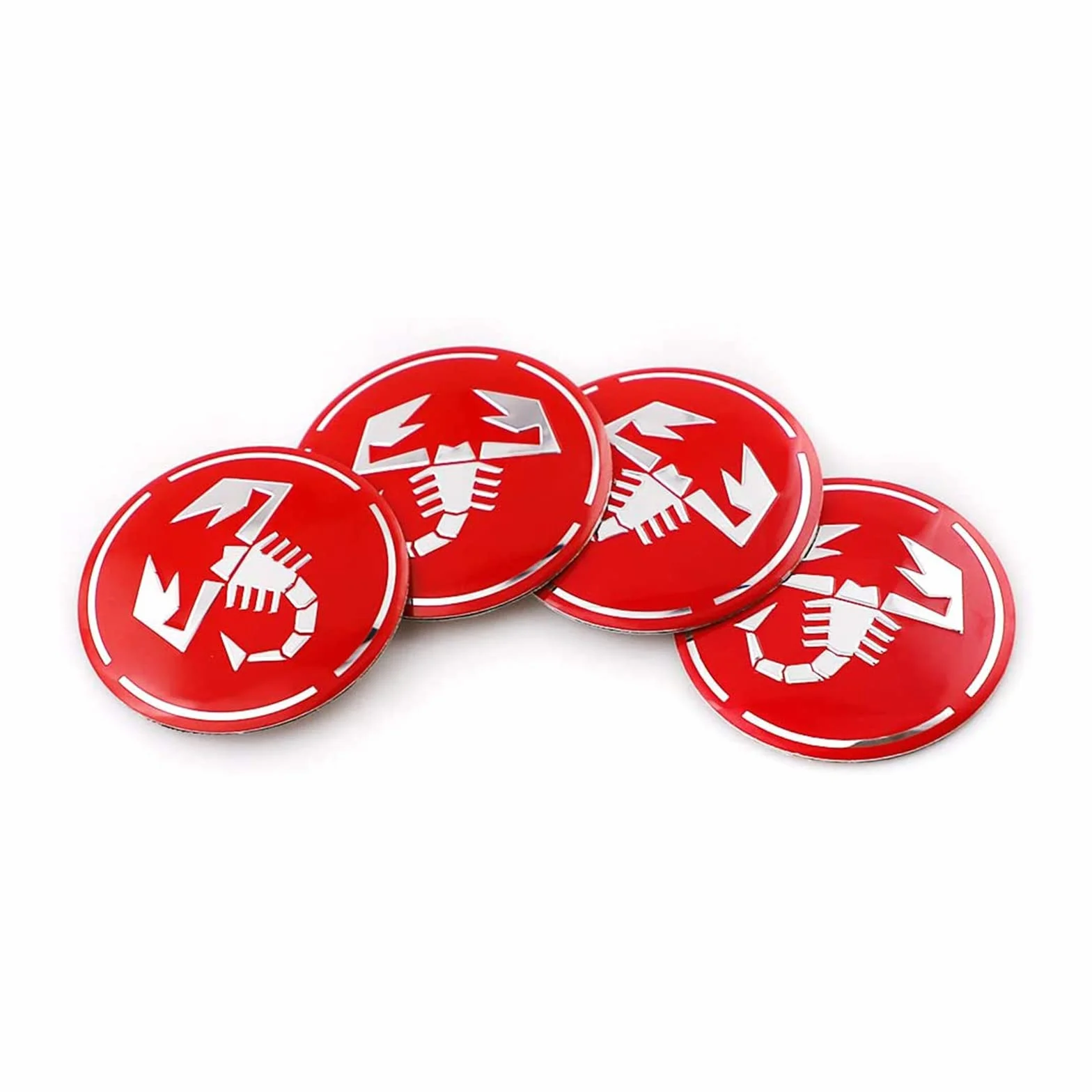 SGW Naklejki na piasty koła, 4 szt. emblemat skorpiona ze stopu aluminium do Fiata Abarth, materiał ABS, czerwony i biały, 56 mm