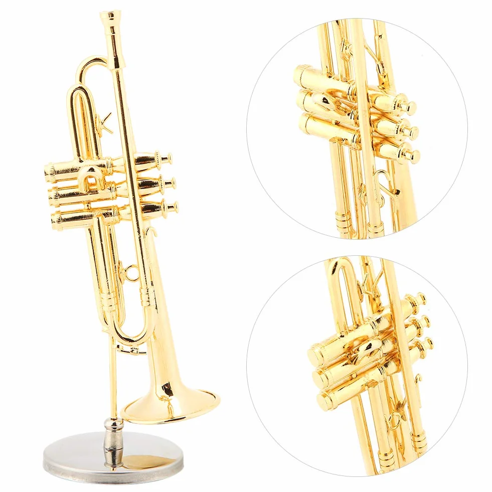 Miniaturowa Replika Trąbki Mini Model Instrumentu Muzycznego Pozłacany W Pudełku Najwyższej Klasy Ozdoby Muzyczne