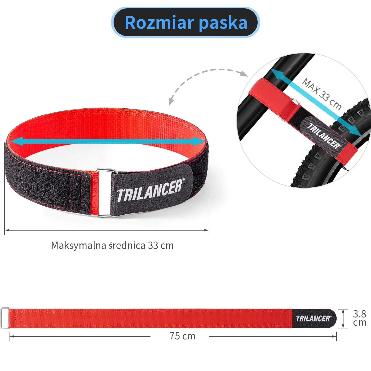 Trilancer Regulowane Paski do Bagażnika Rowerowego 2 szt - 75x3,8 cm Paski Stabilizujące Koła z Zapięciem na Haczyk i Pętlę oraz Powłoką z Silikonu Antypoślizgowego Do Samochodu, Ściany, Transportu
