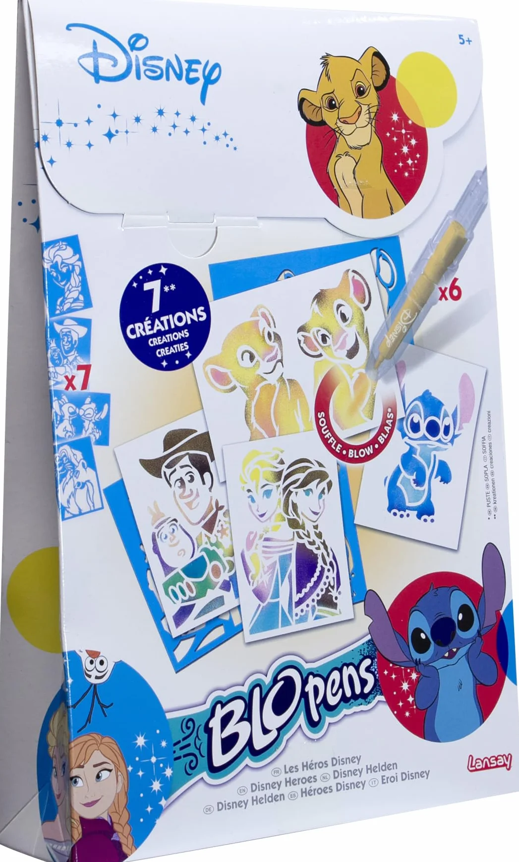 Lansay - BLOPENS DISNEY ZWIERZĘTA - Zestaw do rysowania dla dzieci od 5 lat - 6 flamastrów do kolorowania + 7 szablonów wielokrotnego użytku (Bambi lub Simba) - aktywność ręczna - pomysł na prezent