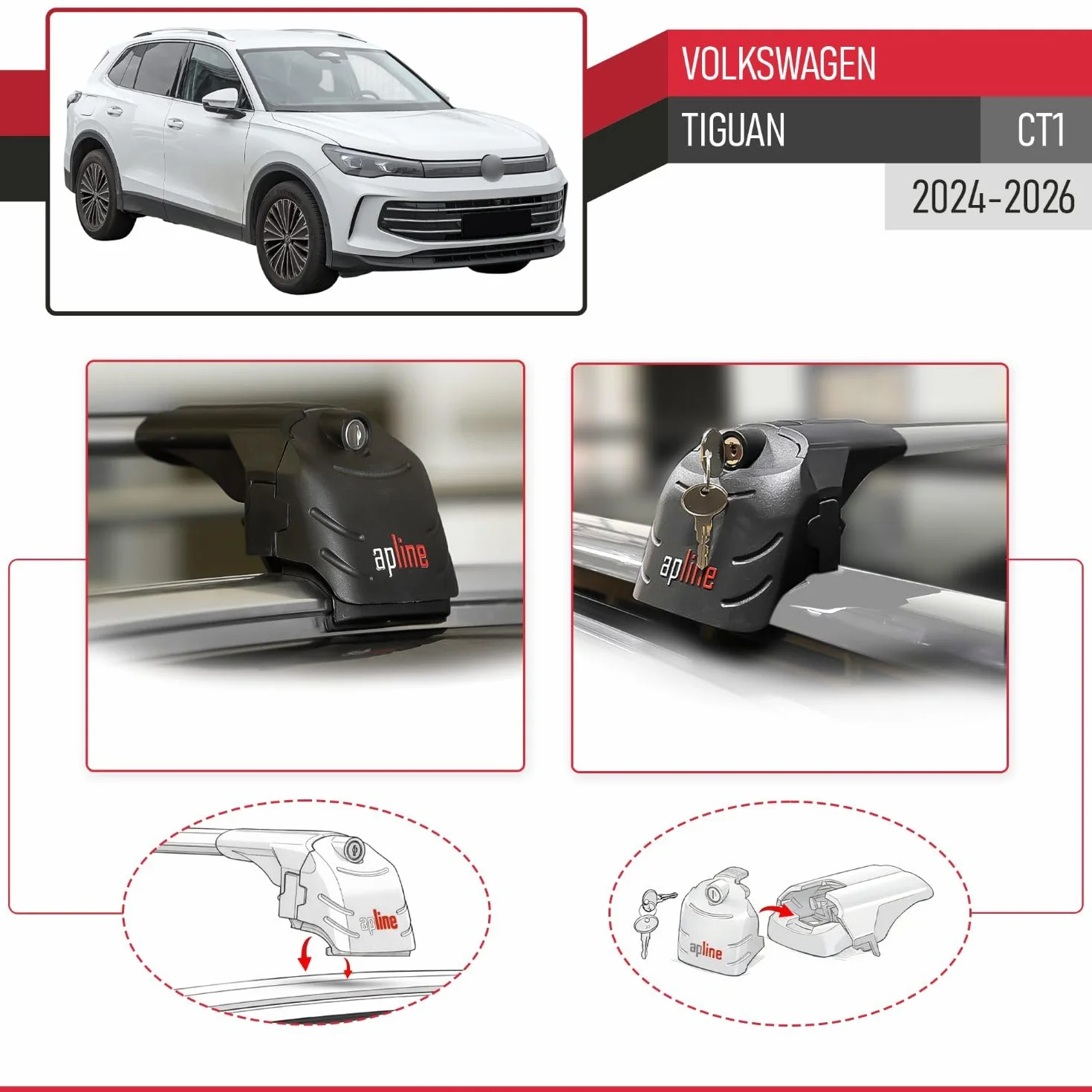 Kompatybilny z Volkswagen Tiguan (CT1) 2024-2026 ACE-2 Model Aluminiowe poprzeczki dachowe Szary 2 szt.