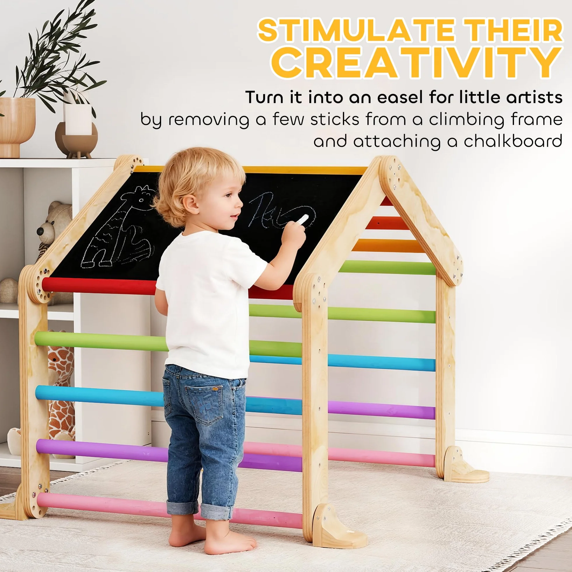 AIYAPLAY Climbing Frame for Toddlers Indoor Climbing Frame, 9 in 1 Wooden Baby Indoor Playground with Ramp, Slide, Arch, Ladder, Blackboard, Play Jungle Gym Climber for Kids 1.5-4 Years Old