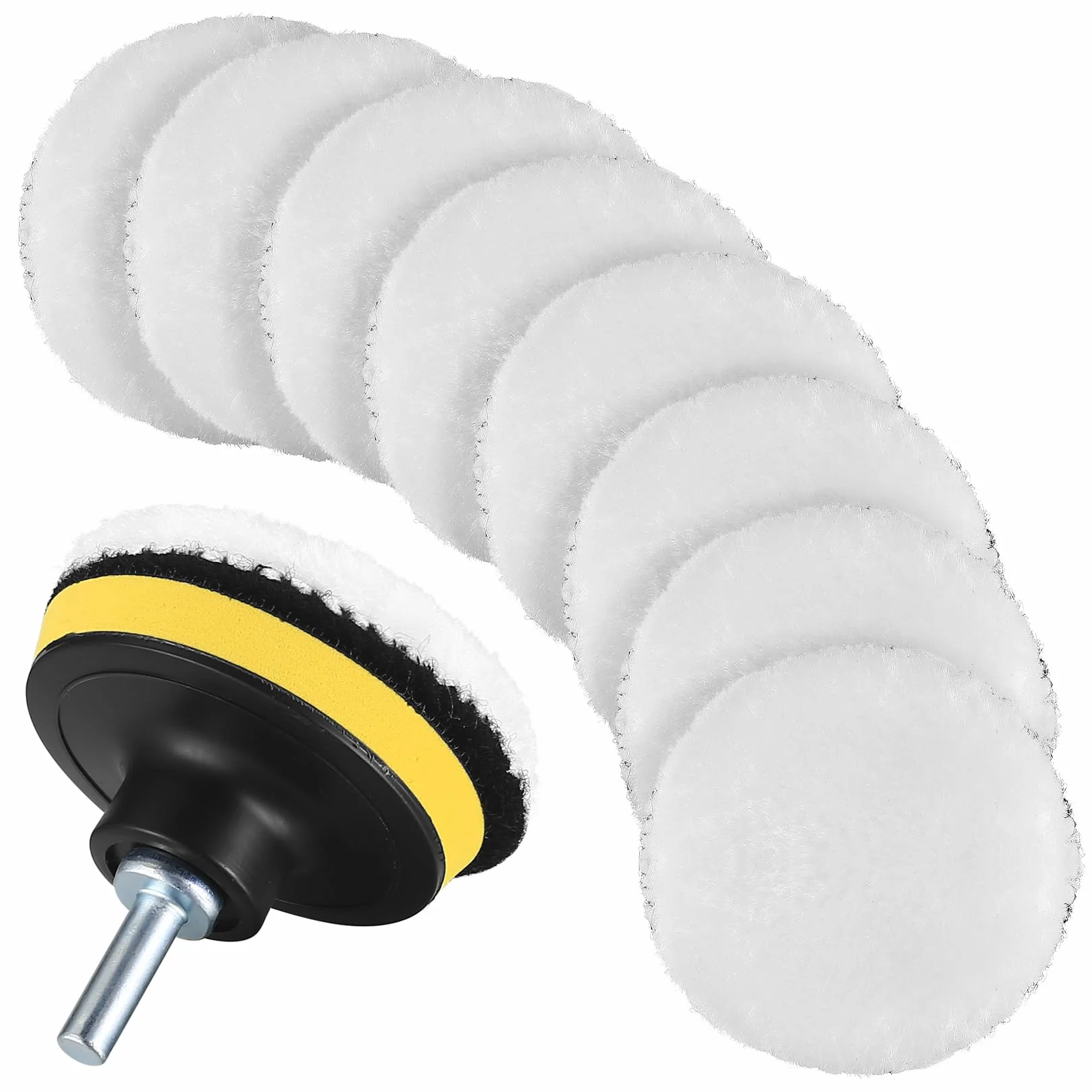 Profesjonalne Polerki Samochodowe, 10 Sztuk 3-cala fiber Polerskie, Zestaw Pads do Polerowania z Włóknem, do Maszyny Polerskiej i Wiertarki, z Adapterem Wiertła