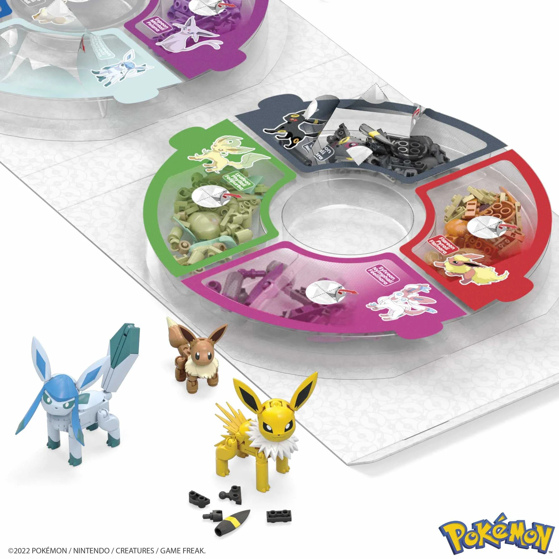 MEGA Pokémon Wszystkie ewolucje Eevee, zestaw konstrukcyjny z figurkami Vaporeon, Jolteon, Flareon, Espeon, Umbreon, Leafeon, Glaceon, Sylveon, 470 elementów, dla dzieci od 6 roku życia, GFV85