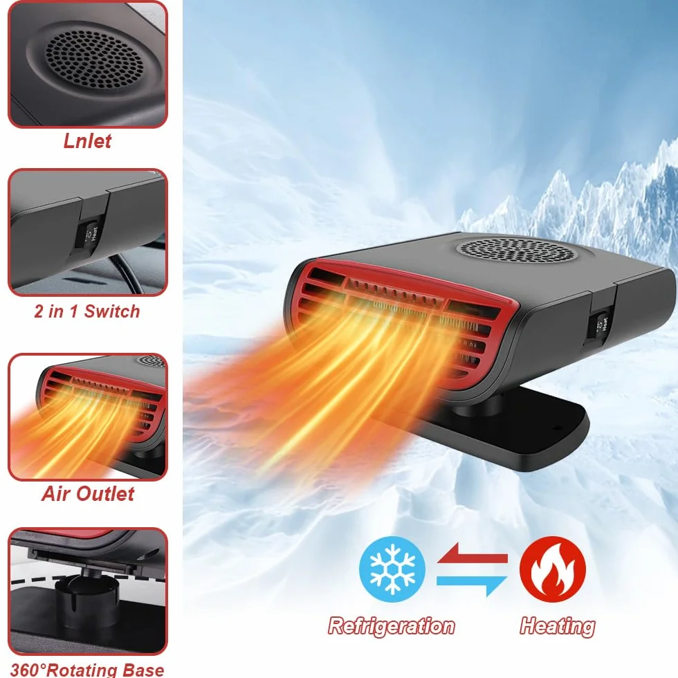 Ogrzewanie samochodowe 12 V 150 W 2 w 1 Odmrażacz szyby przedniej 360°