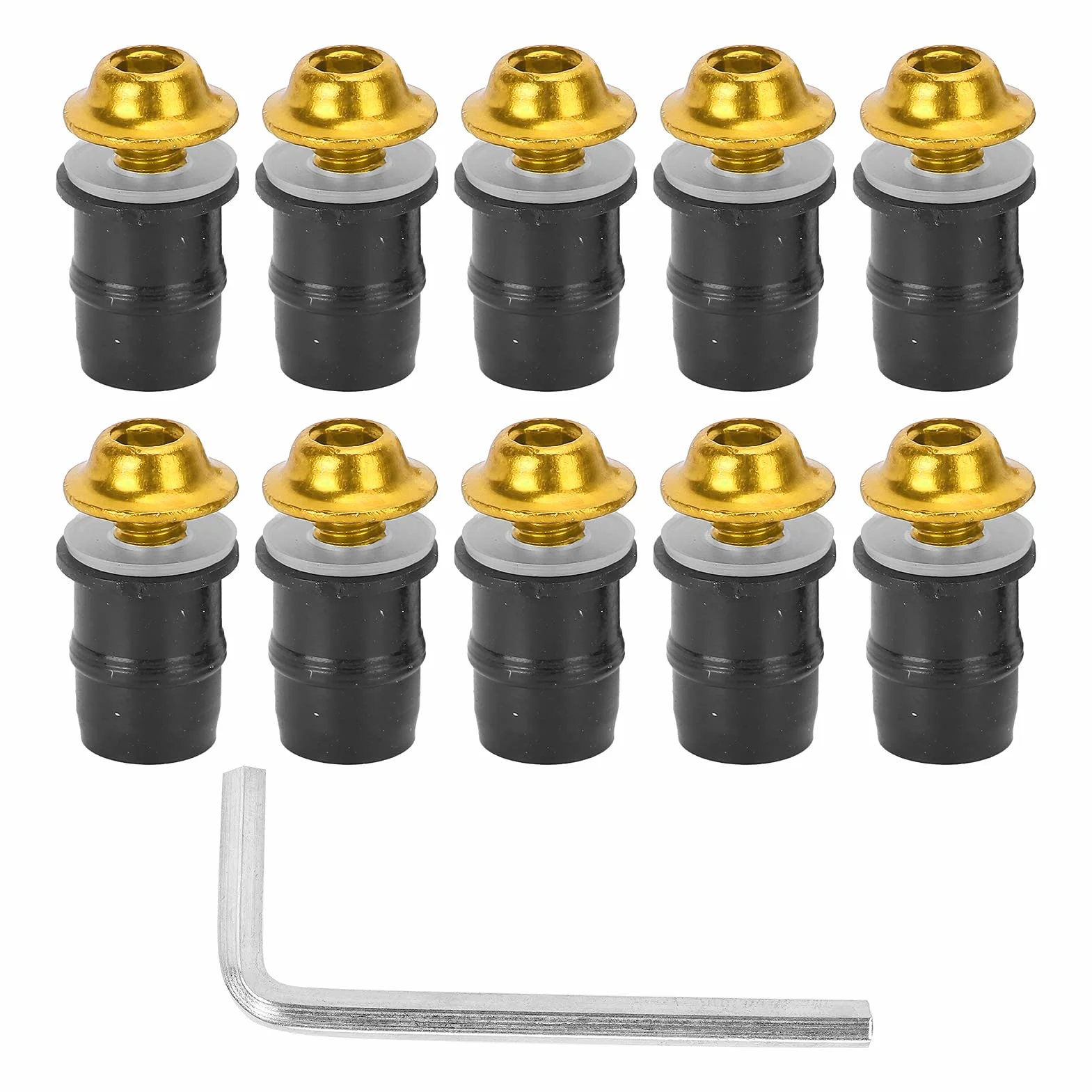 Les-Theresa 10 sztuk Motocykl M5x16mm/0.6 cal Szyby Śruby Śruby Uniwersalny Zestaw z kluczem(Złoty)