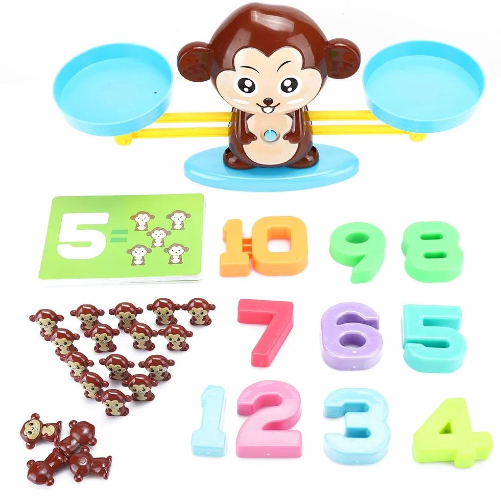 Balance Math Spielzeug für Kinder, Monkey Balance Brettspiel Math Number Cards Blocks Lernspielzeug Set Kinder Baby Counting Lernspielzeug(Braun)