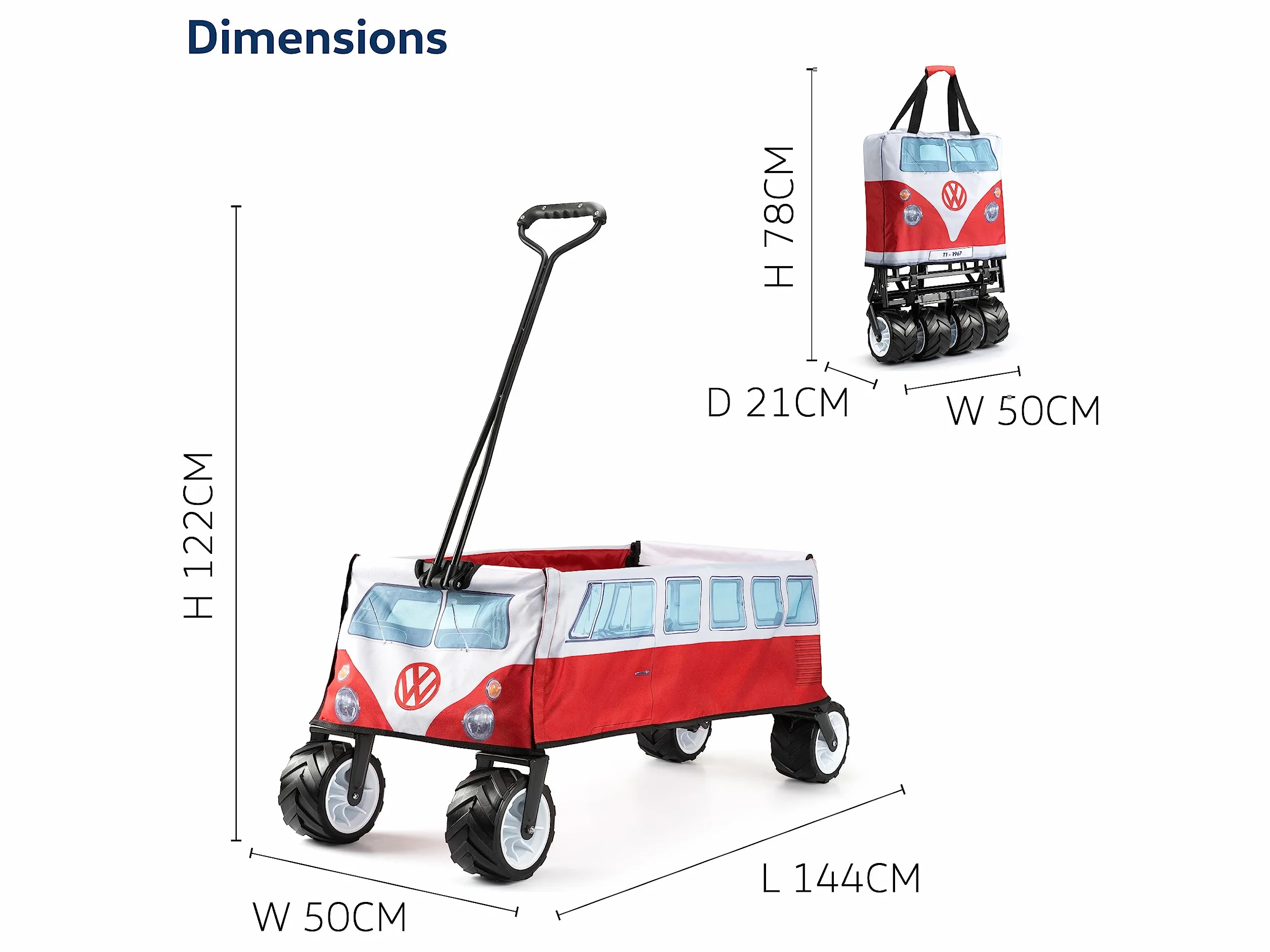 BRISA VW Collection - Volkswagen Bulli Bus T1 XXL składany wózek transportowy ręczny na drabinę All-Terrain (Samba Transporter Van)