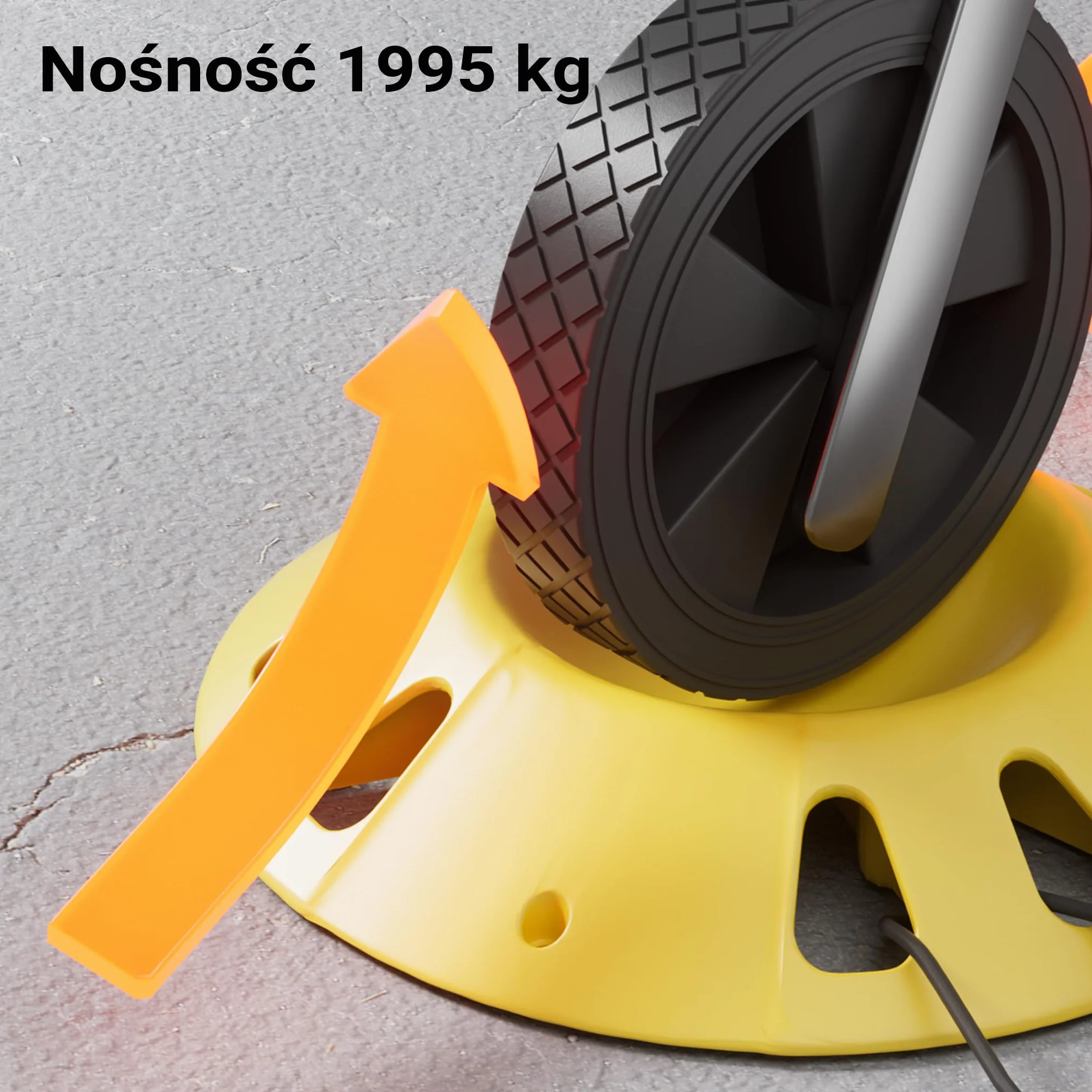 Wiltec Okrągły klin pod koło podporowe 305 mm do 1995 kg, z uchwytem, podkładka HDPE dla kół do Ø 150 mm pod koła przyczepy kempingowej, kampera