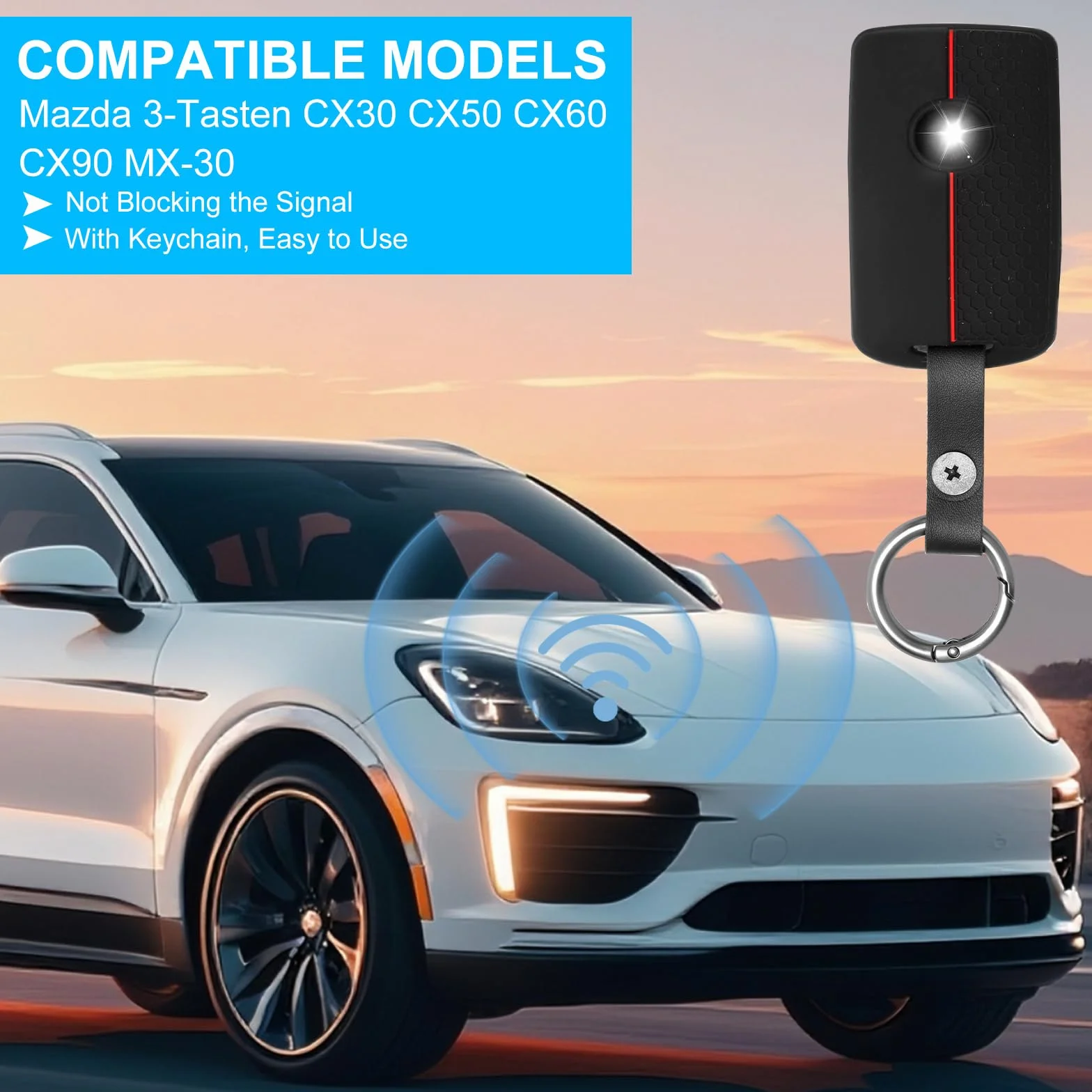 Etui na kluczyki Mazda Kompatybilne z modelami Mazda 3, 6, Cx30, Cx50, Cx60, Cx90, Cx-4, Cx-5, Cx-8, Cx-9, Mx-5, Mx-30, Ss30 z kółkiem na klucze Silikonowe etui na kluczyki Etui na kluczyki