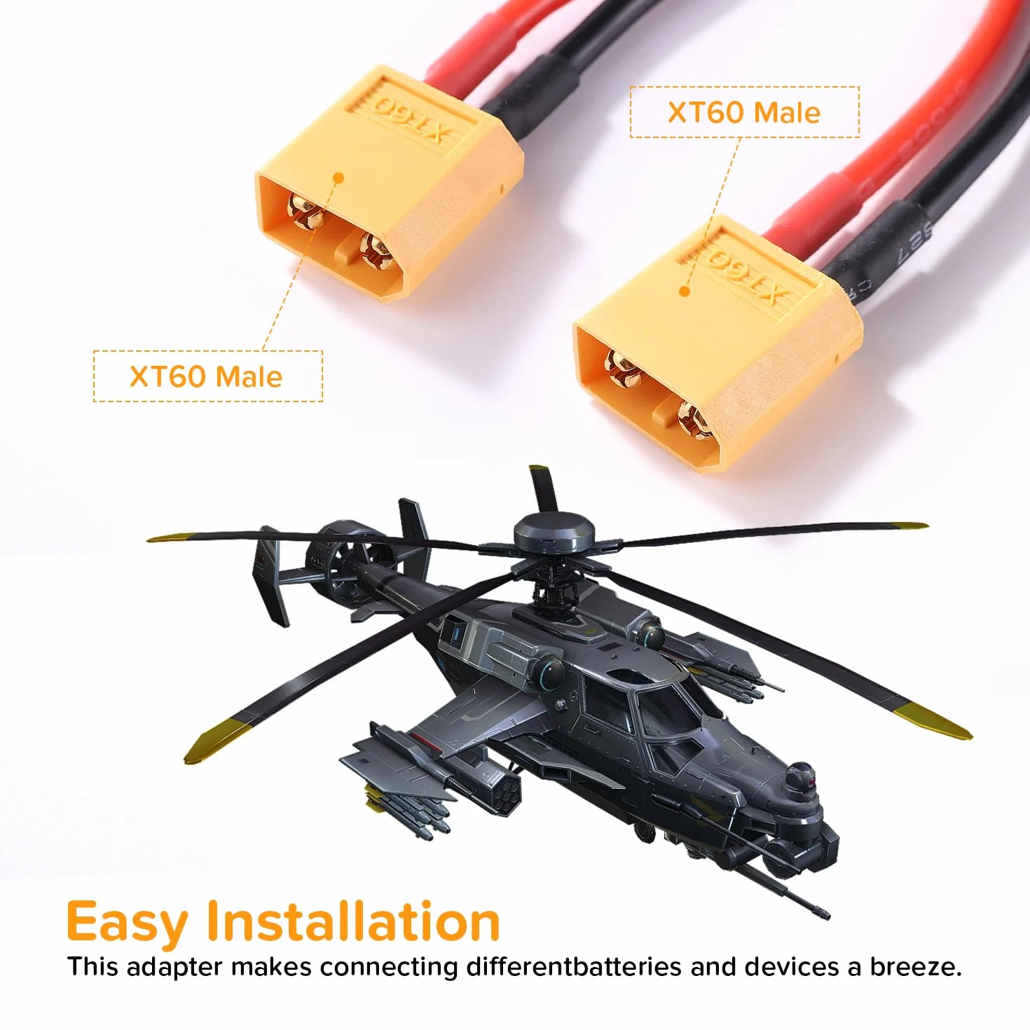 XT60 Przewód Przedłużający, XT60 Męski do Męski Wtyk Złącza, z 30cm 14AWG Silikonowym Kablem, do Akumulatora RC LiPo