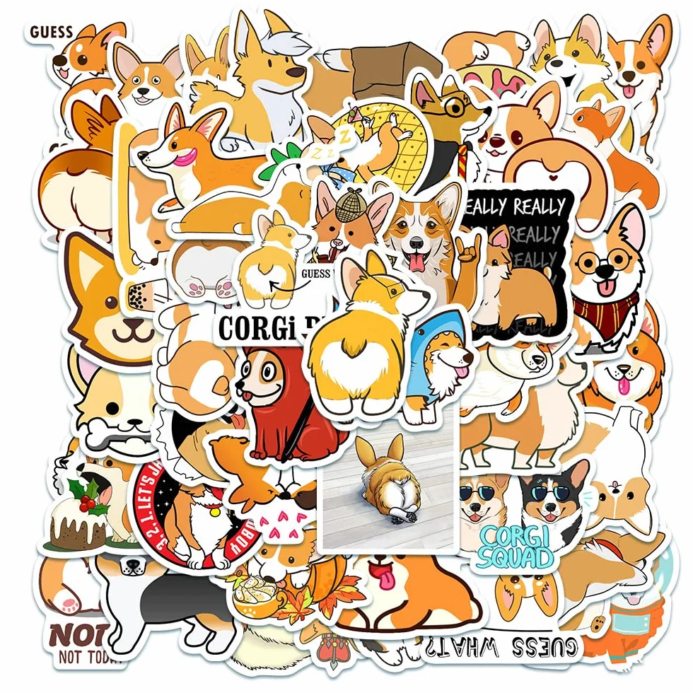 50 sztuk naklejek z obrazkami małych zwierząt, naklejki Corgi, różne słodkie akcje tematyczne naklejki, naklejki DIY do dekoracji laptopa, roweru