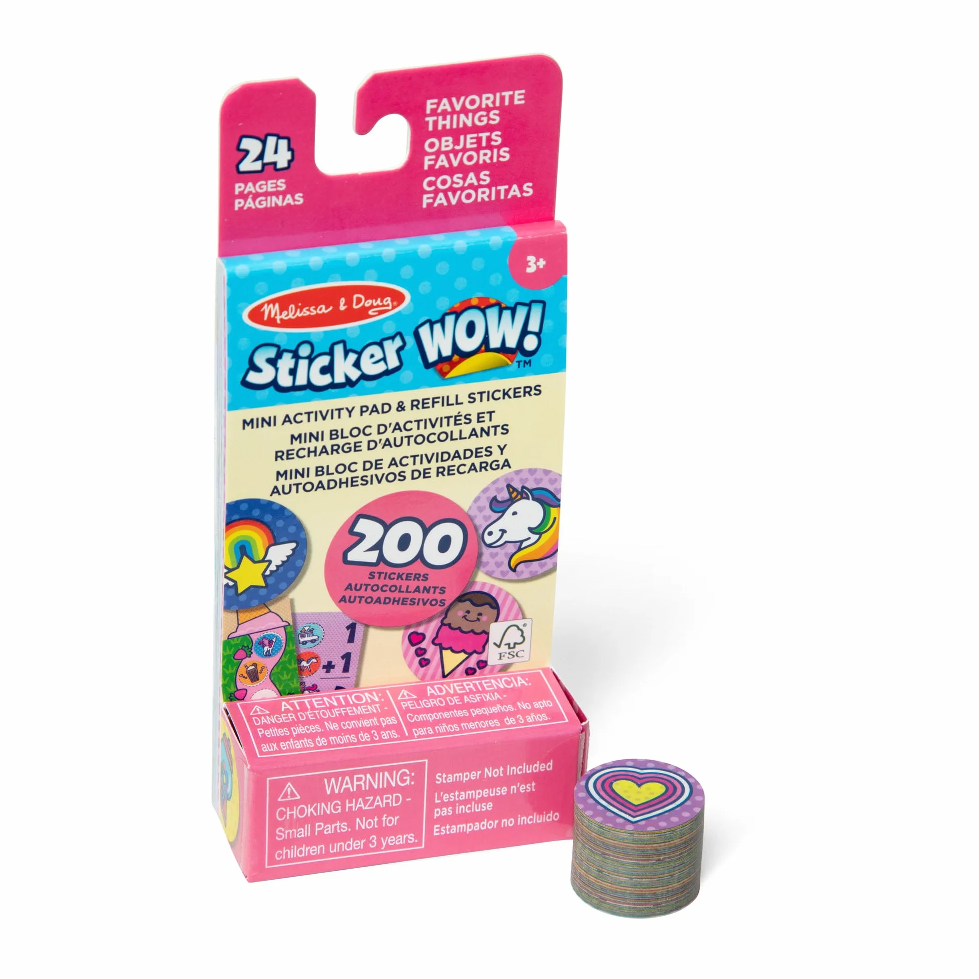 Melissa & Doug Naklejka Wow! Mini blok aktywności i 200 naklejek do ładowania zabawek Fidget Stempel kolekcjonerski do dzieł sztuki, naklejki różne ulubione przedmioty