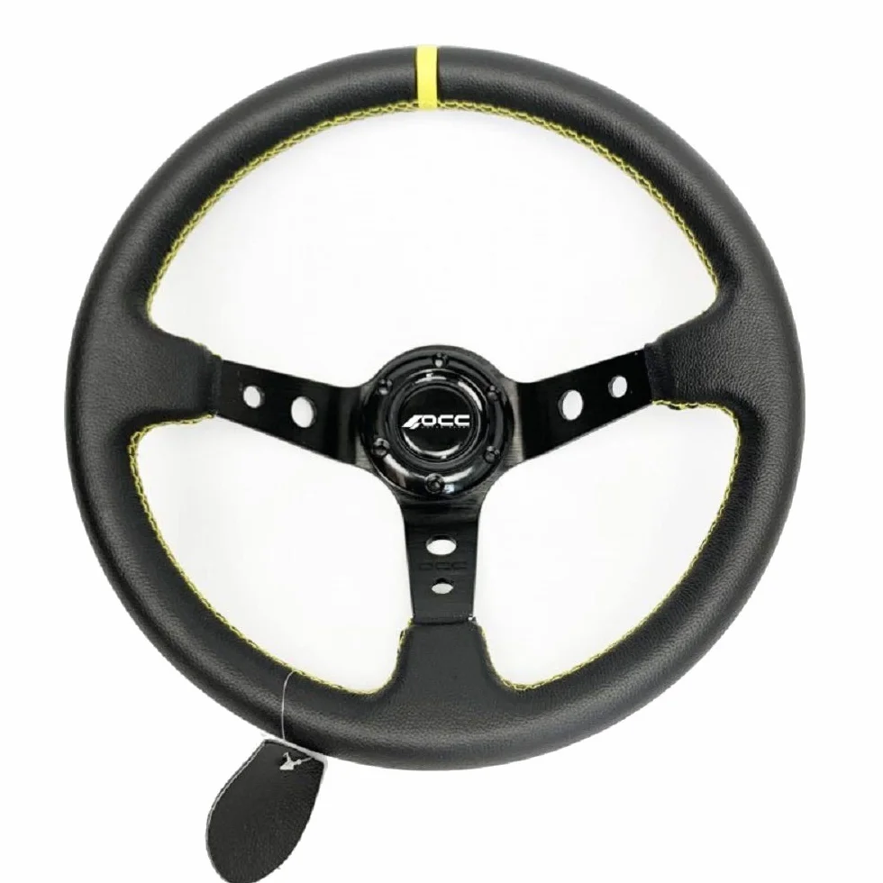OCC MOTOR SPORT OFFSET Kierownica samochodowa model ze skóry czarnej - 90 mm koło pełne tarcze - 350 mm (14 cali)