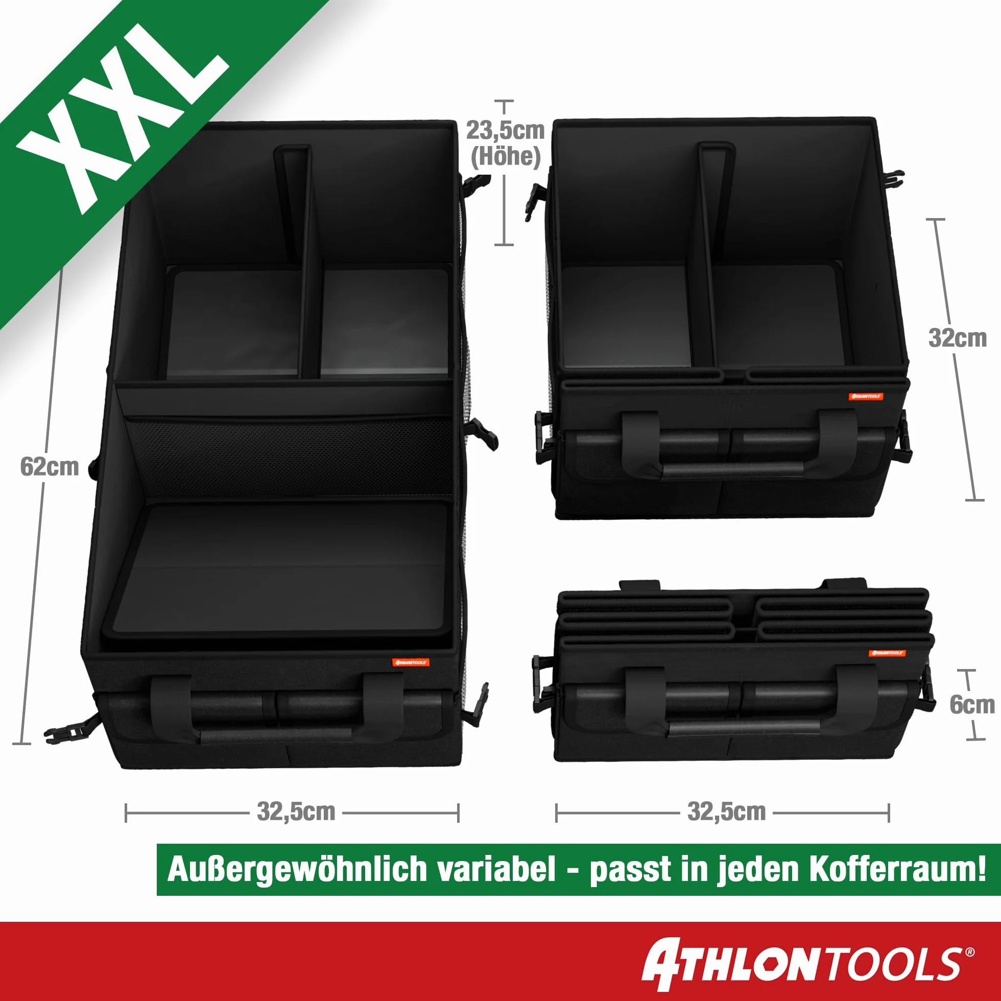 ATHLON TOOLS Organizer do bagażnika XXL – składany organizer samochodowy – torba do bagażnika, antypoślizgowa, wzmocniona, stabilna torba do bagażnika z pokrywą – pudełko samochodowe do przechowywania